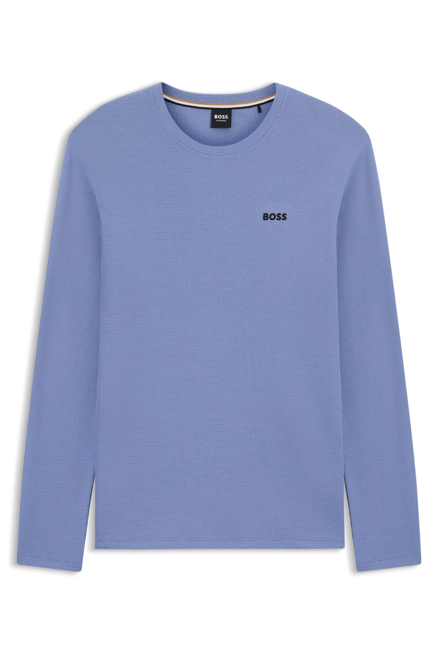 BOSS Herren Waffle LS-Shirt Pyjama-T-Shirt aus Ottoman-Jersey mit Logo-Stickerei