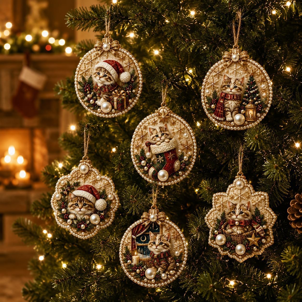 Alloyseed 6PCS Christmas Wooden 3D Pearl Diamond Painting Art Kit (#P)