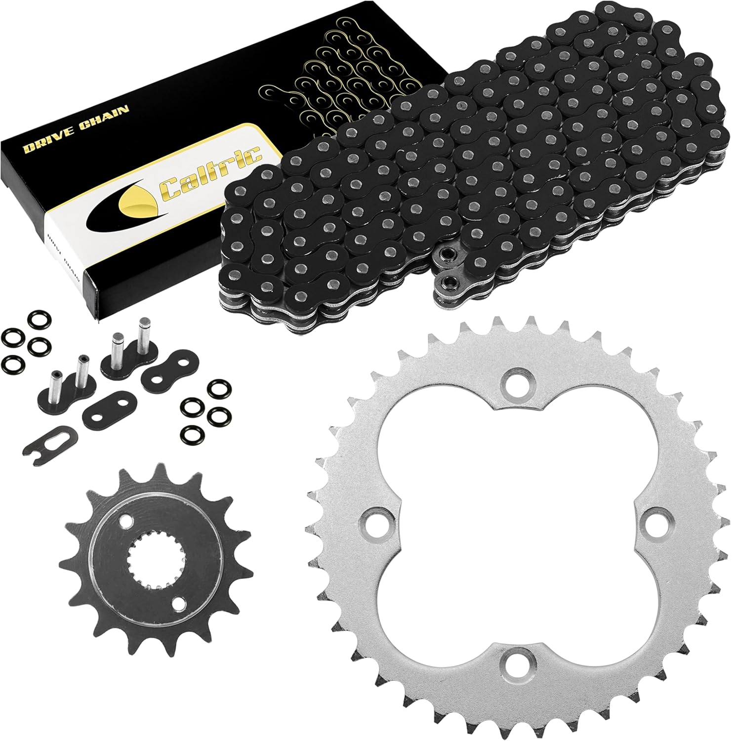 Caltric Black O-Ring Drive Chain and Sprockets Kit Compatible with Honda TRX400EX Sportrax 400 1999 2000 2001 2002 2003 2004