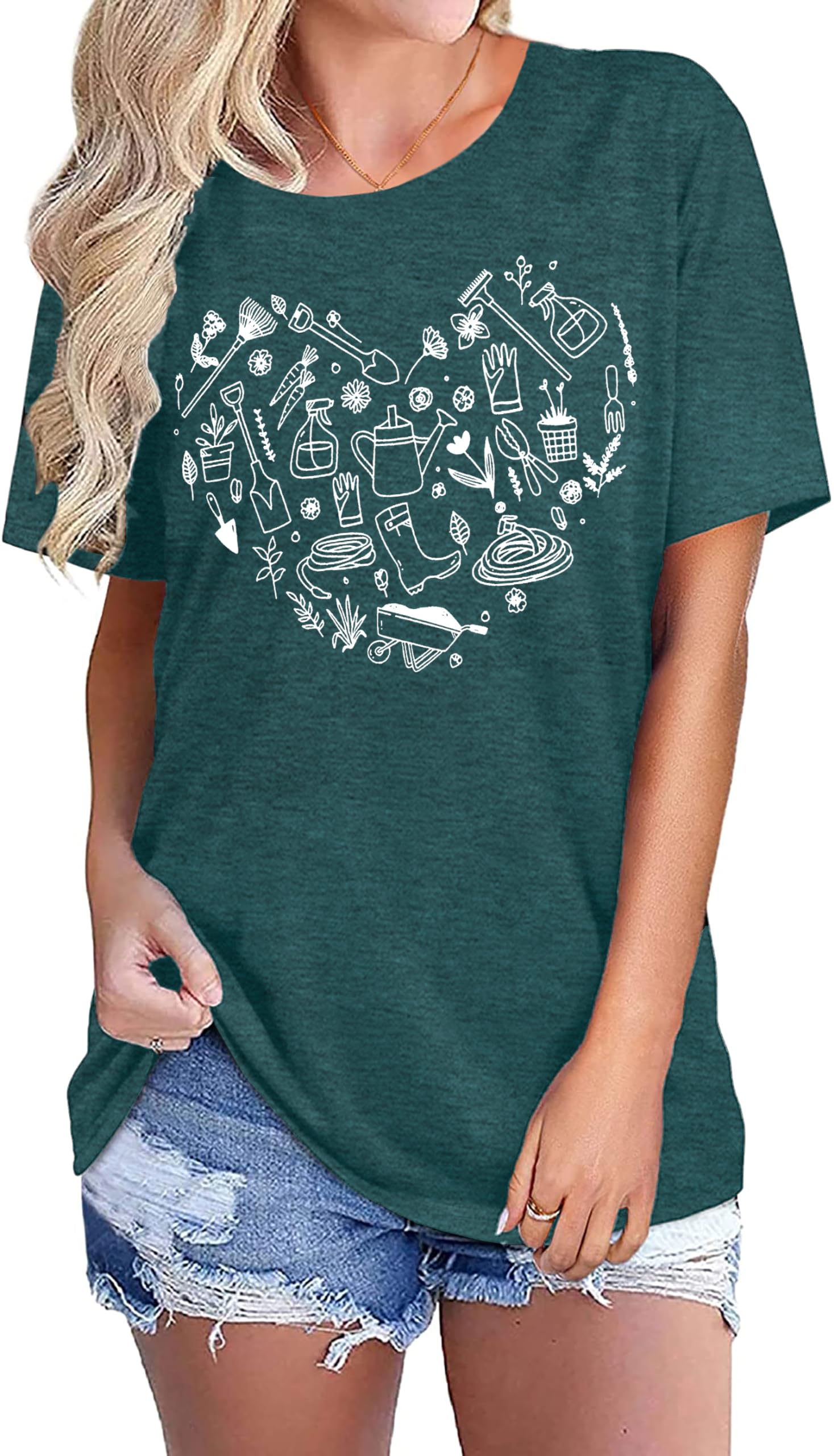 Garden Shirts for Women Plant Love Heart Graphic Shirt Farmer Short Sleeve Gardener Gift Plant Tee Tops