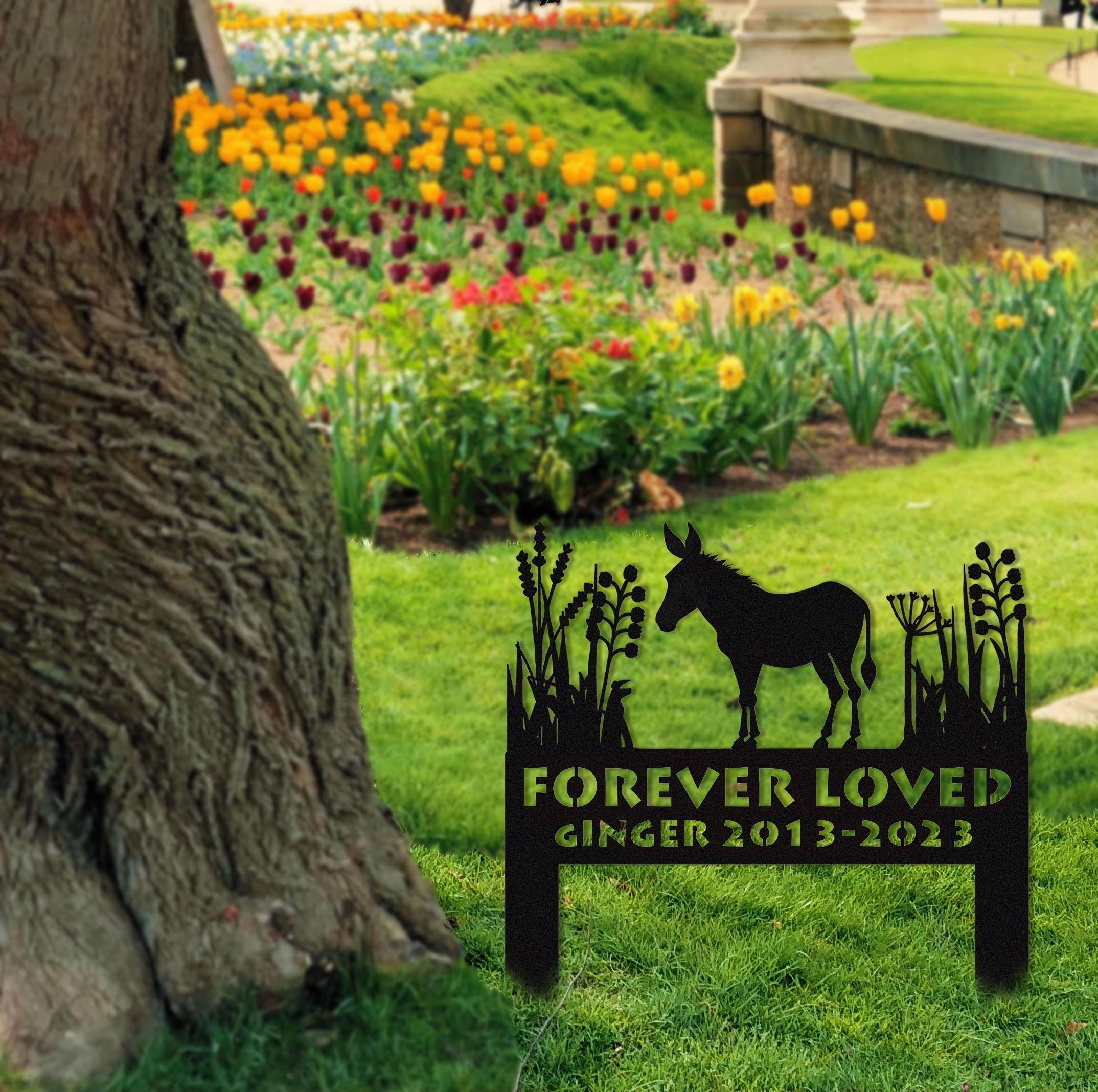 WEIYALIY Donkey Memorial Stake Sign Personalised, Pet Grave Markers Sign, Donkey Farm House Decor, Sympathy Sign, Remembrance Stake, Outdoor Garden Decor, Pet Memorial Plaque, Burial Marker