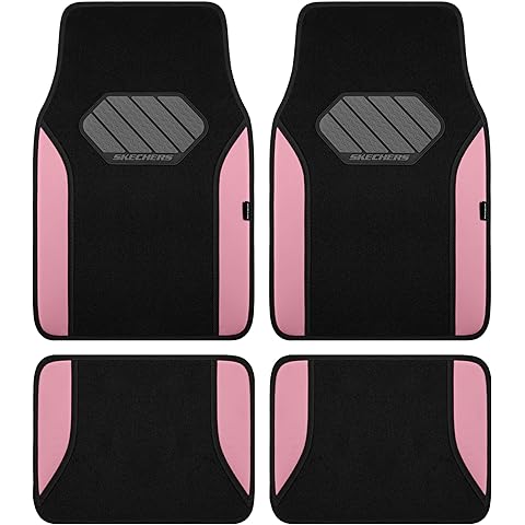 Skechers Car Floor Mats,Waterproof Universal Fit Faux Leather Car Mats,Floor Mats for Cars with Anti-Slip Heel Pad,Fit for SUVs,Vans,Sedans,Trucks,Pink