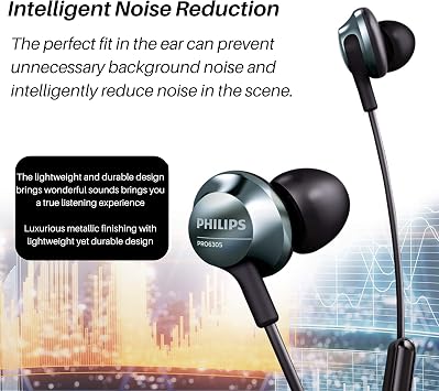 Philips Pro Wired Earbuds with Microphone, Hi-Res Audio Earphones with Cord, Lightweight and Comfortable Wired in Ear Headphones with Mic, Powerful and Clear Sound for All Your Audio Experiences