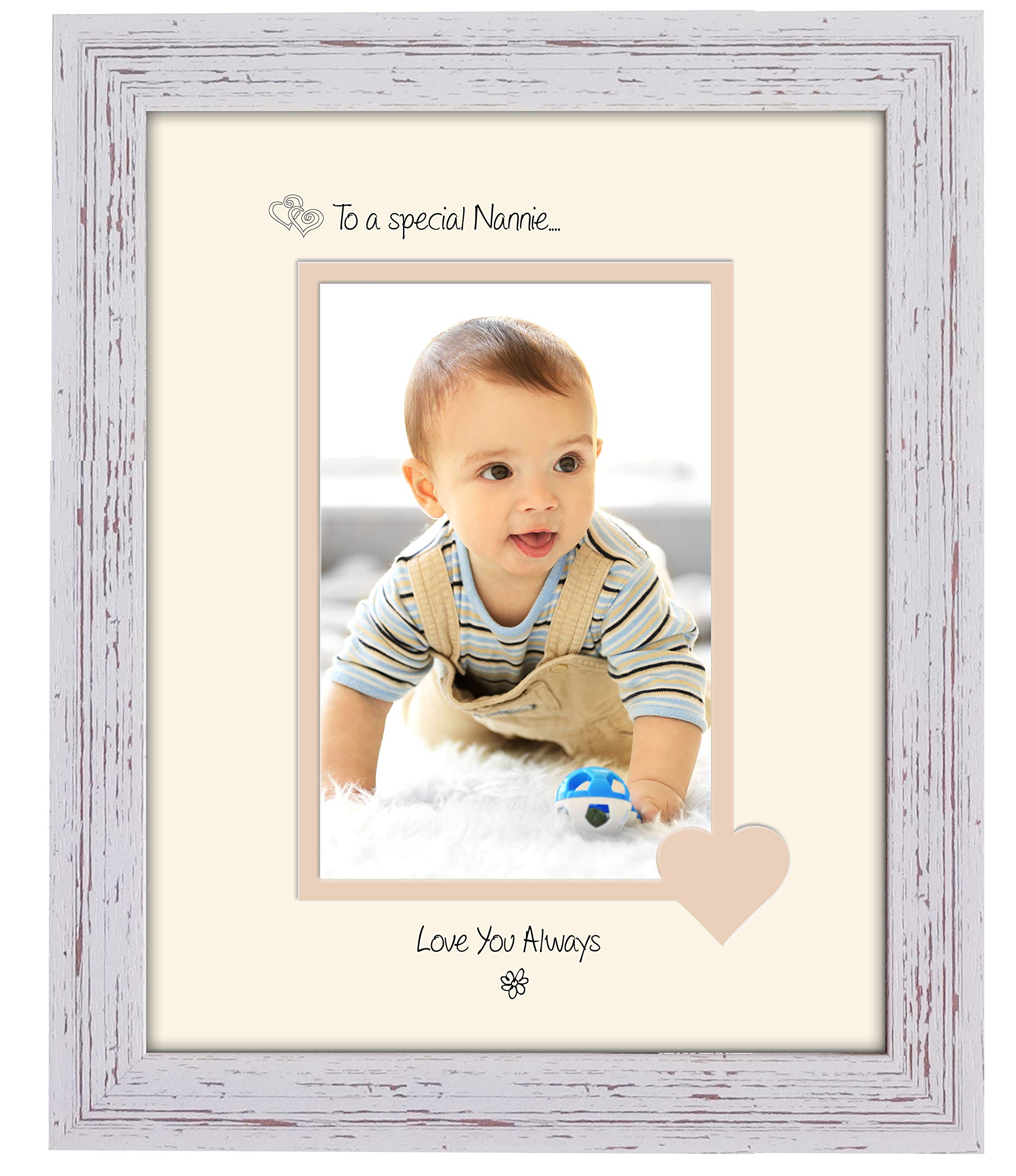 Photos In A Word Shabby Chic Frame Cream Mount Beige Inside Special Nannie Photo Frame Personalised Love You Always Portrait 1115F Double Mounted Quality Gift (Shabby Chic Frame Cream Mount Beige Inside)