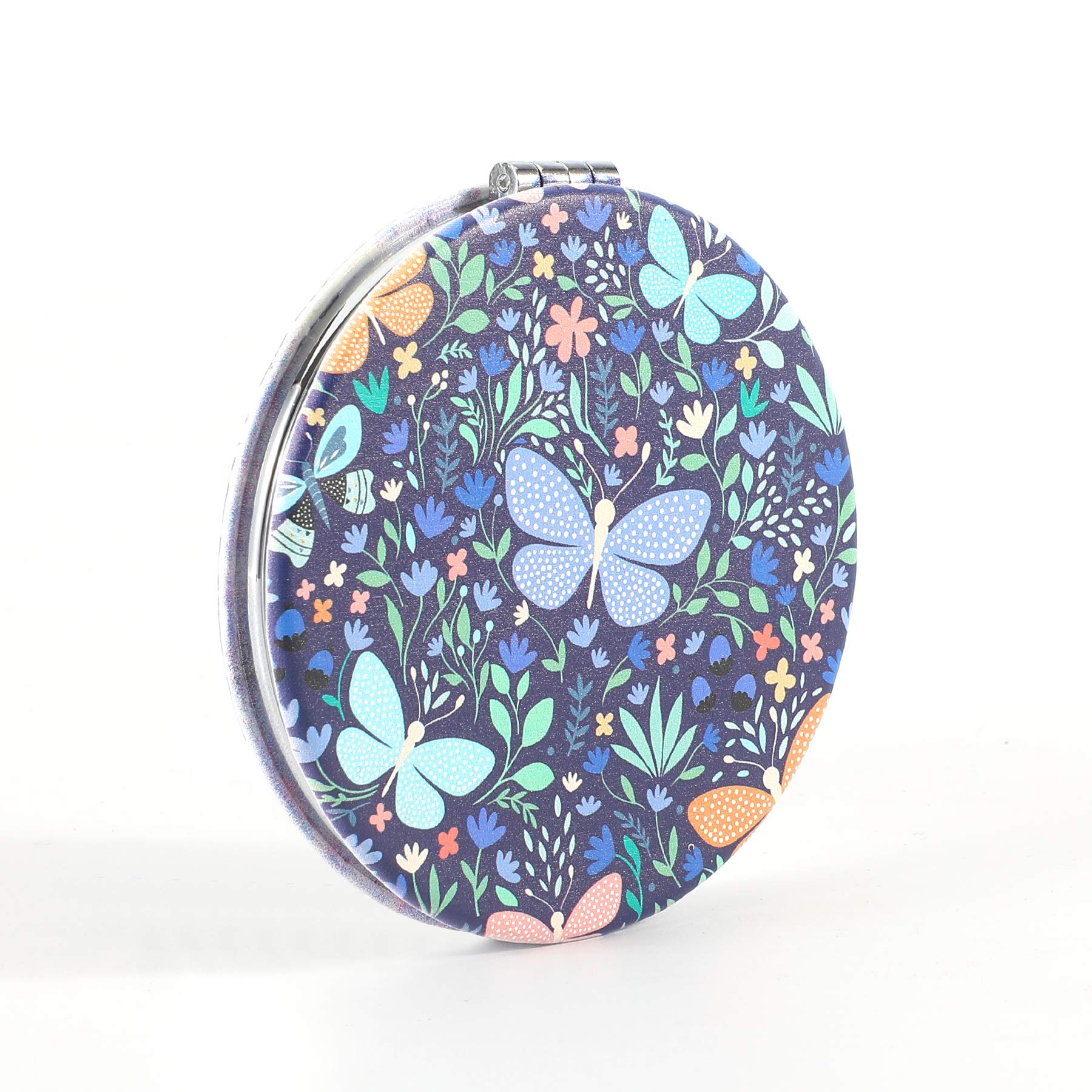 Dynippy Compact Mirror Round Pu Leather Makeup Mirror for Purses Small Pocket Mirror Portable Hand Mirror Double-Sided with 2 x 1x Magnification for Woman Mother Kids Great Gift - Butterfly 3
