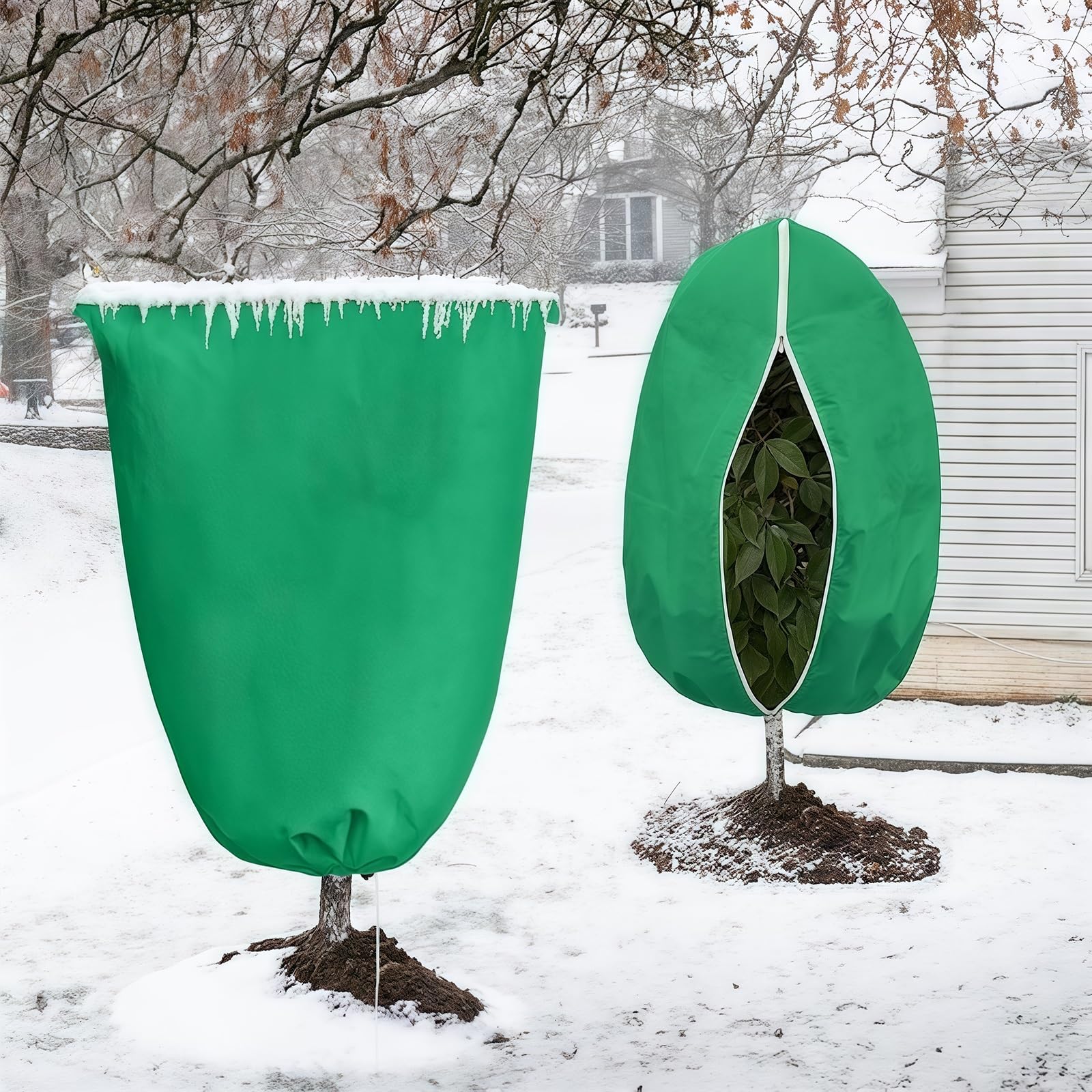 Confezione Da 4 Sacchi Copri Piante Invernali, con Coulisse e Cerniera, Riutilizzabili, Protezioni Invernali per Ulivi e Palme(Style 2,200x240cm)