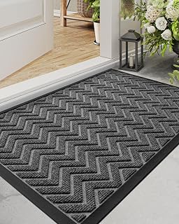 DEXI Front Door Mat Outside Entrance 24x36 Rubber Entry Doormat Dark Grey