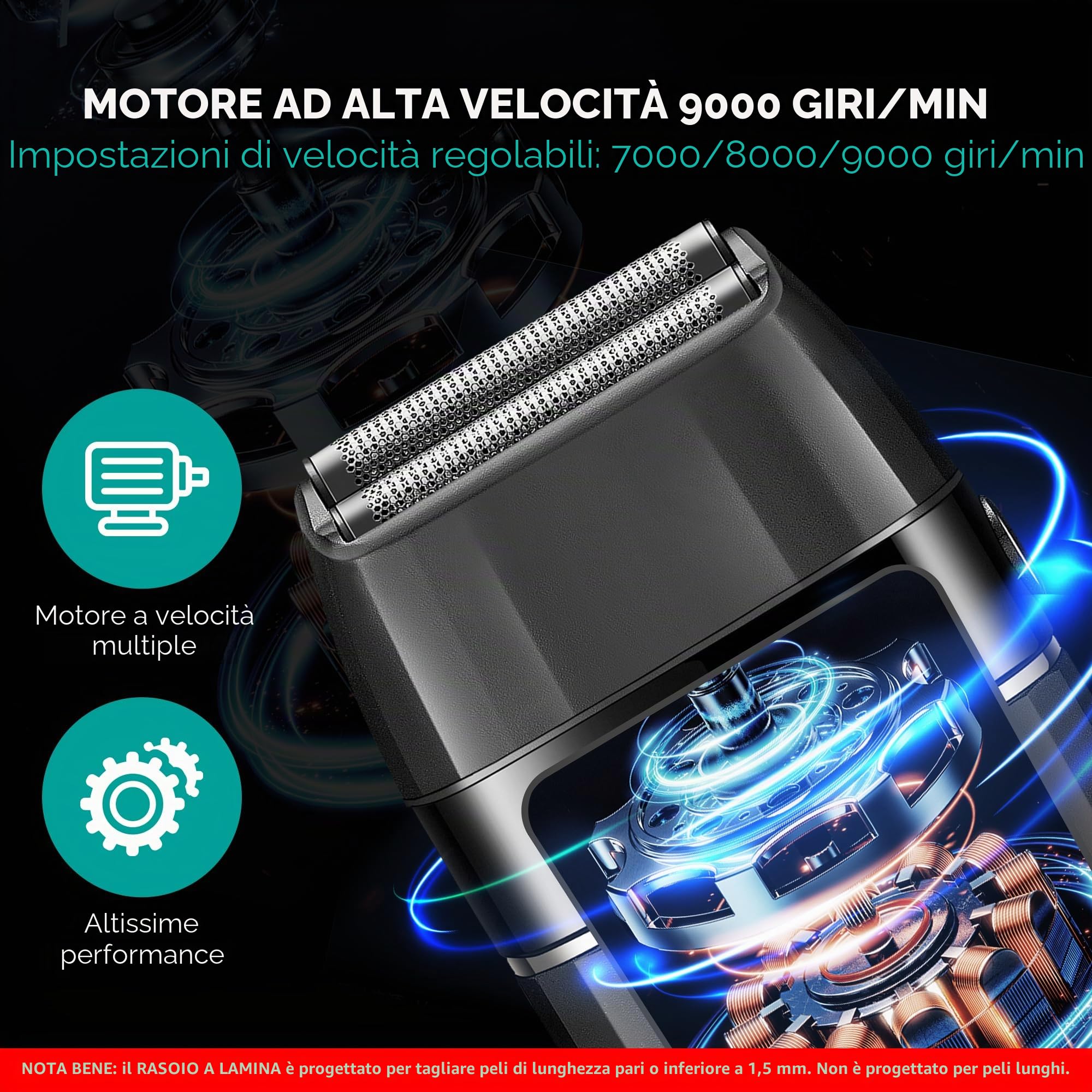 VGR Rasoio Elettrico a Lamelle per Uomini - 9000 RPM - Ricaricabile USB-C Senza Fili con Batteria da 150 Minuti - Rasoio da Barbiere Professionale per Sfumature sulla Pelle - Macchina da Barba per