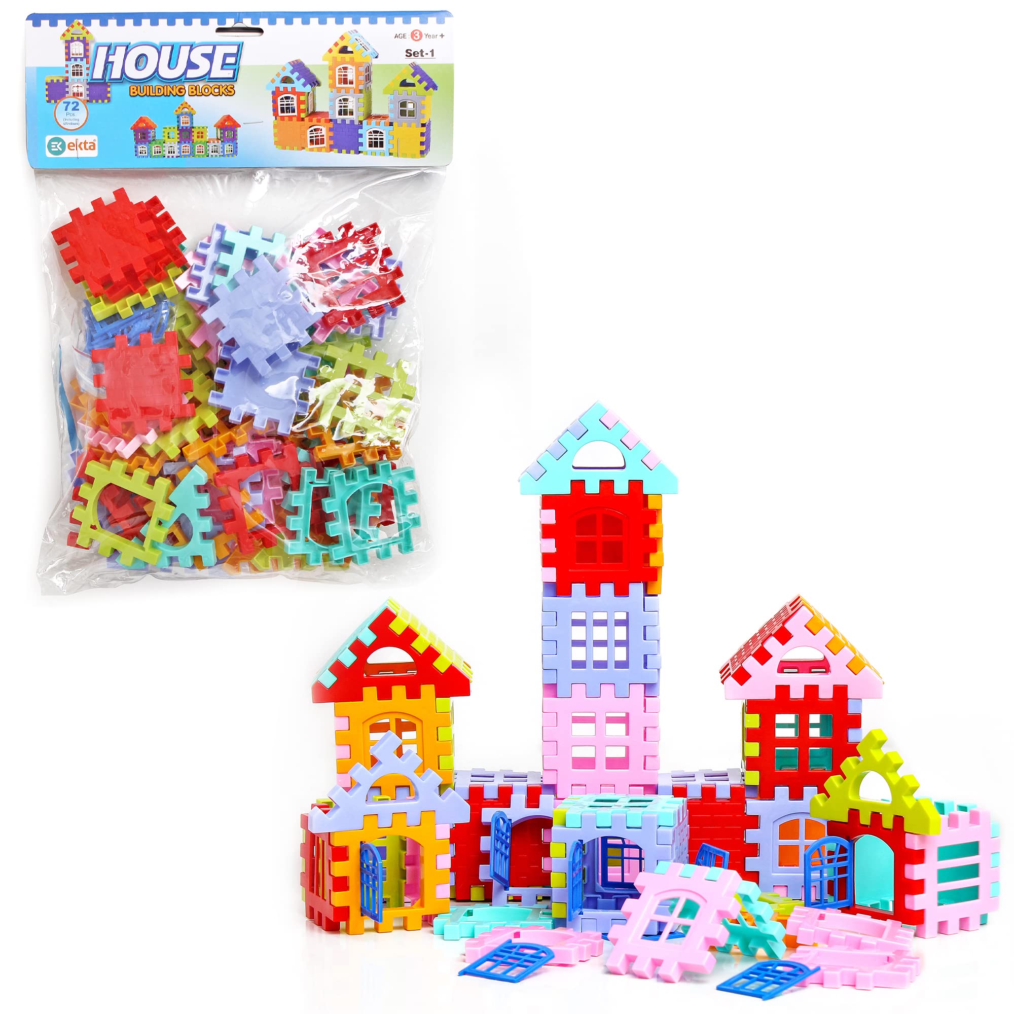 ekta house building blocks 72 pieces set 1 windows big size kids