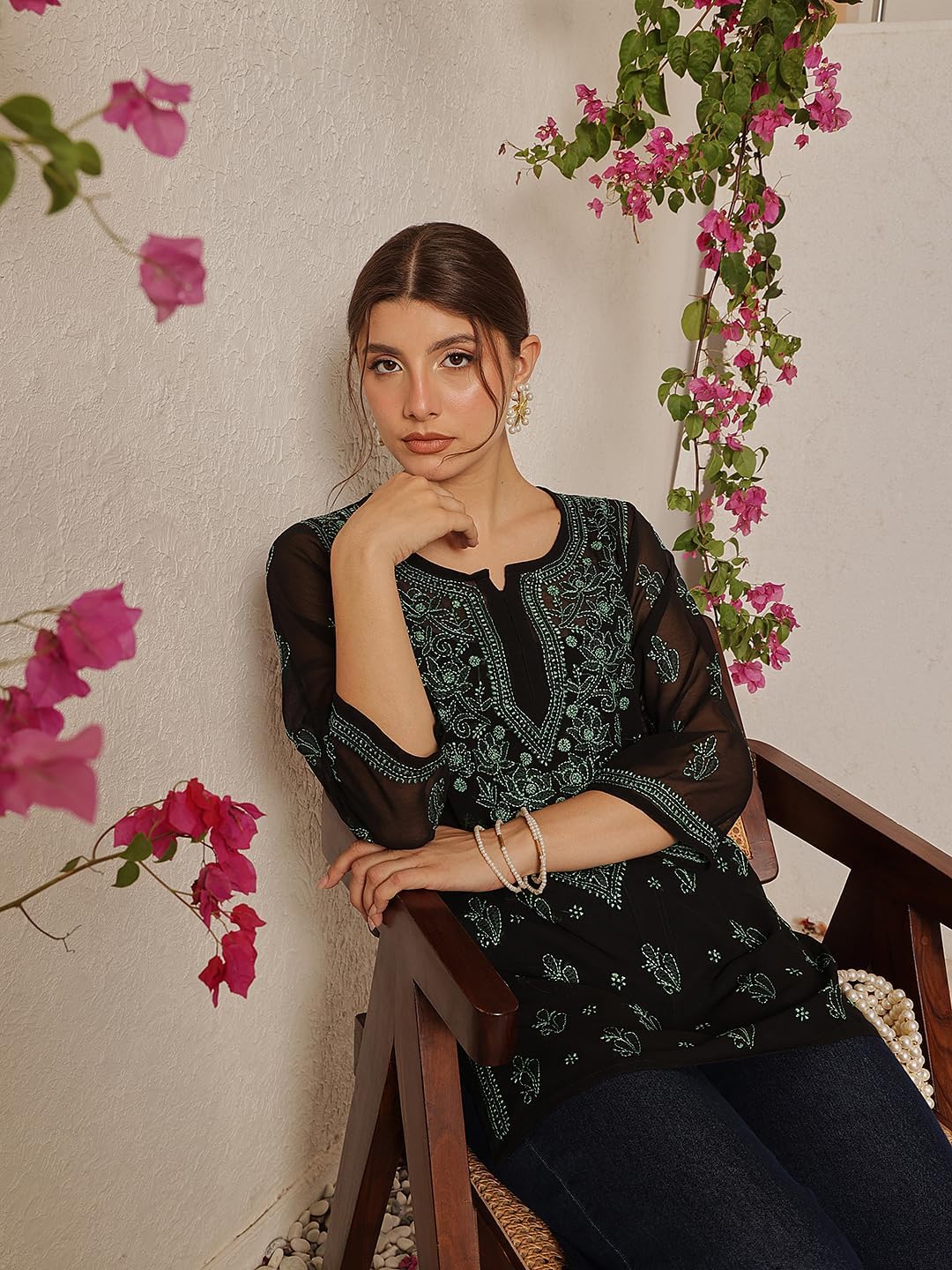 Ada Hand Embroidered Indian Chikankari Georgette Top Tunic Kurti with inner for Women A911135 - Image 6