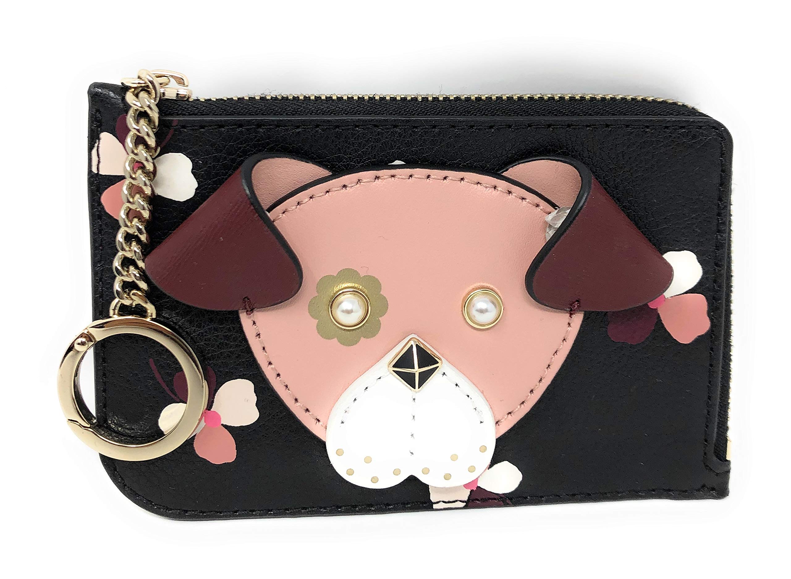Kate Spade New York Medium L-Zip Card Holder Keychain Floral Pub Cherrywood
