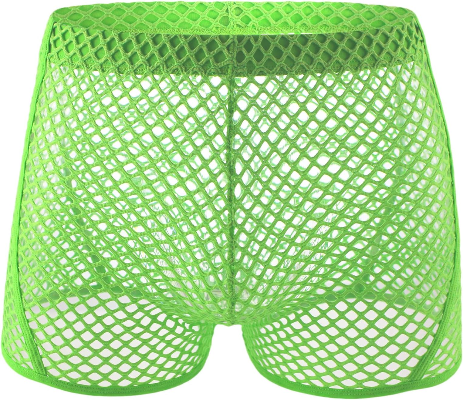 Mens Fishnet Boxers Transparent Mesh Trunks See Through Shorts Low Waist Sexy Briefs with Elastic Waistband