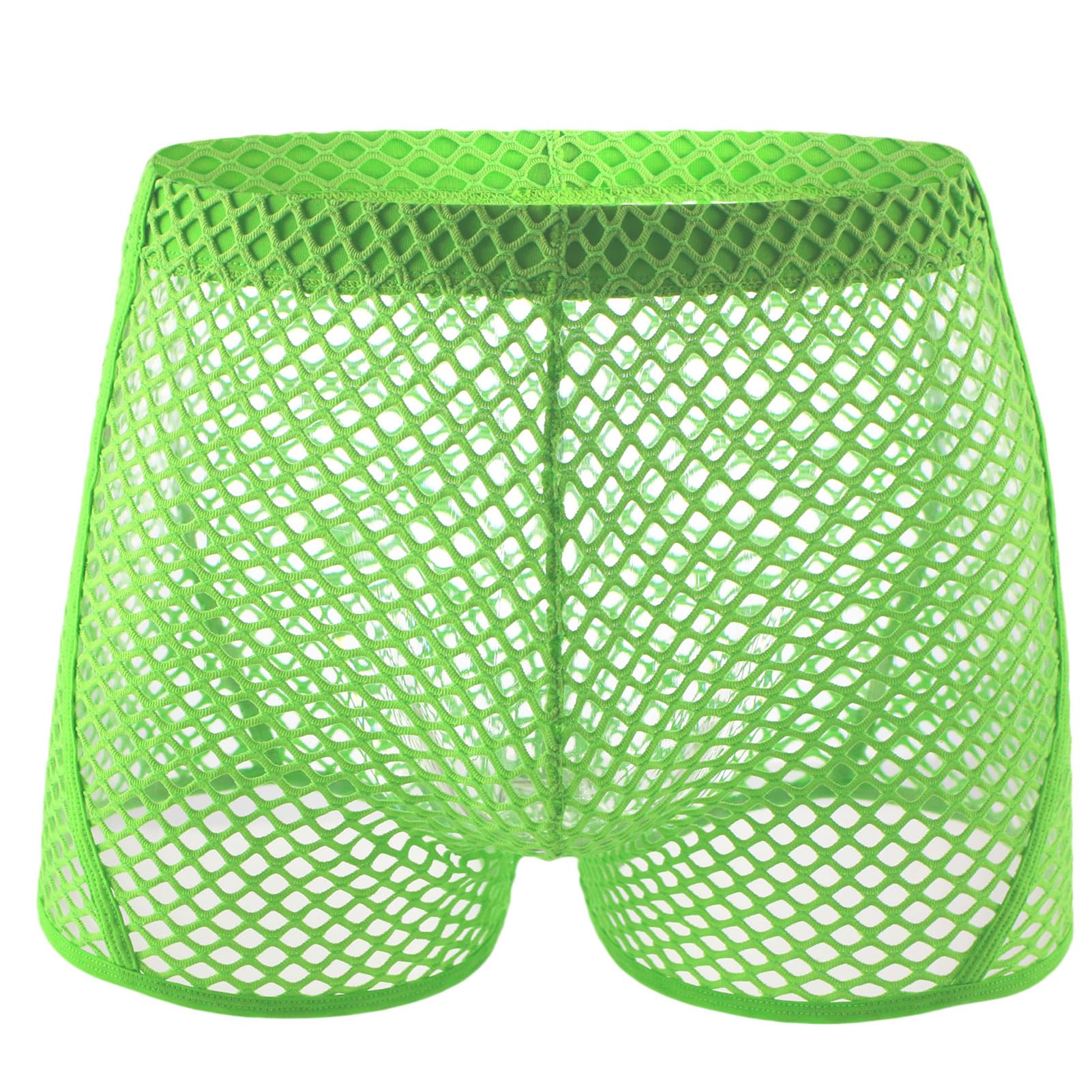 Mens Fishnet Boxers Transparent Mesh Trunks See Through Shorts Low Waist Sexy Briefs with Elastic Waistband