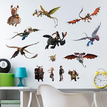 How to Train Your Dragon Wall Decals - Set of 13 Removable Vinyl Stickers for Kids Bedroom Playroom Bathroom - Peel and Stick Room Decor
