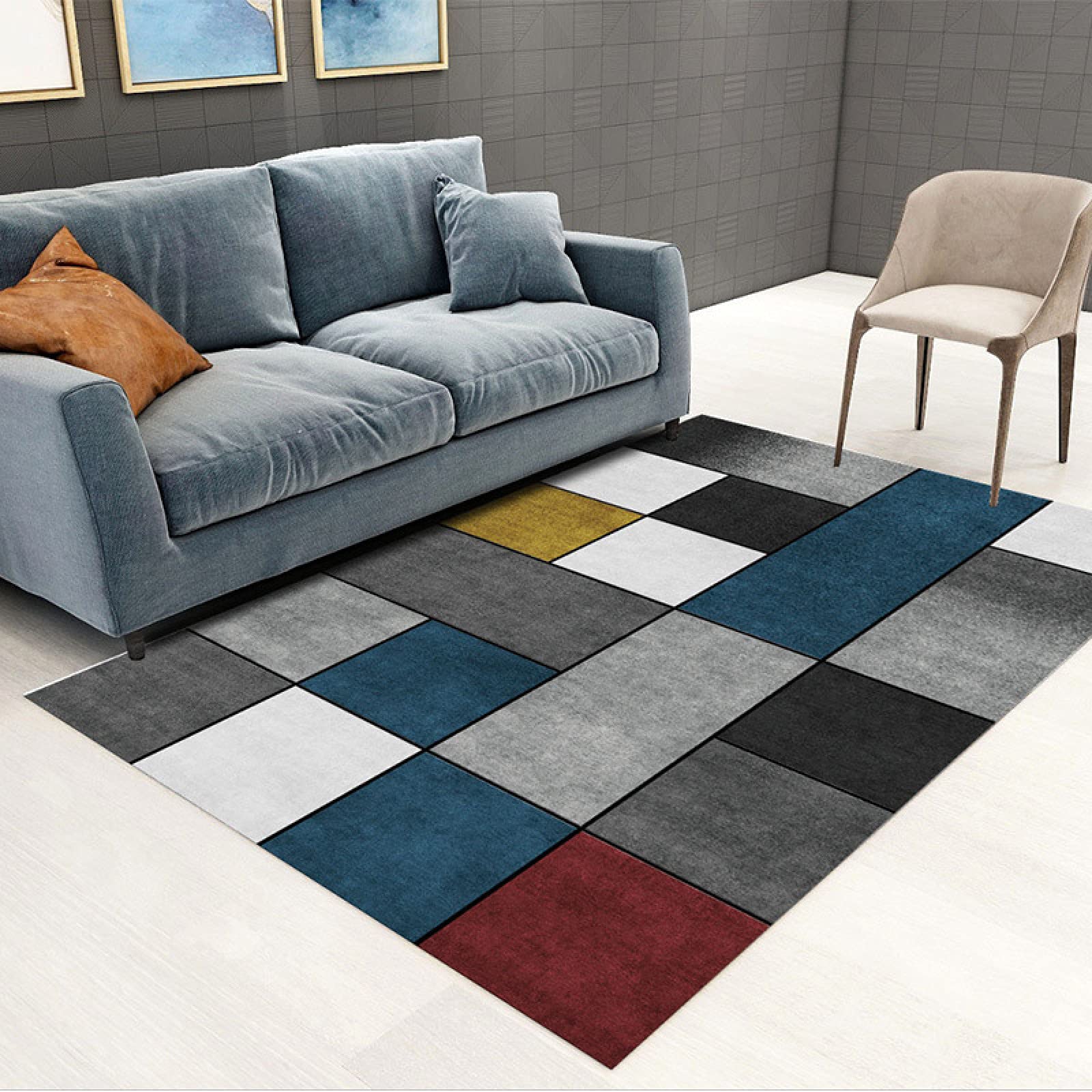 Grand tapis nordique moderne au design géométrique haut de gamme