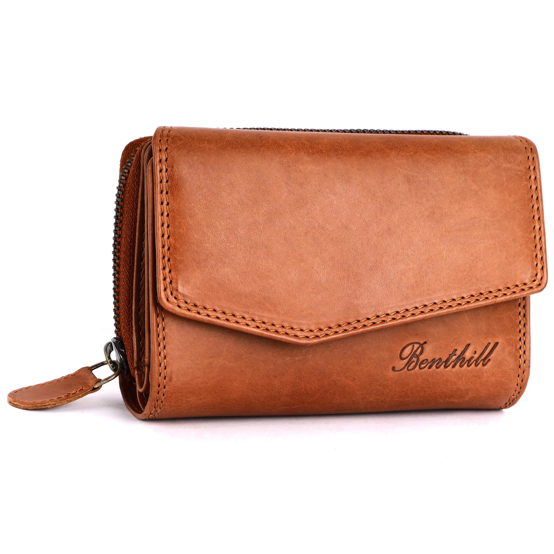 Benthill Damen Geldbörse Echt Leder Portemonnaie mit RFID Schutz – Braun, Vintage Look