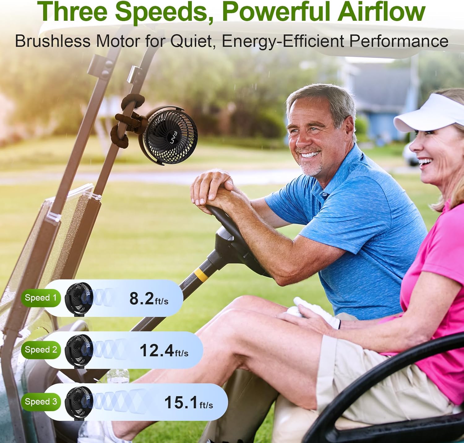Rechargeable Golf Cart Fan, 10000mAh Battery for 55H Max Runtime, Portable Fan with Flexible Tripod, USB Type-C Charging, 3-Speed & Timer, Compatible with EZGO Club Car Yamaha - Image 4
