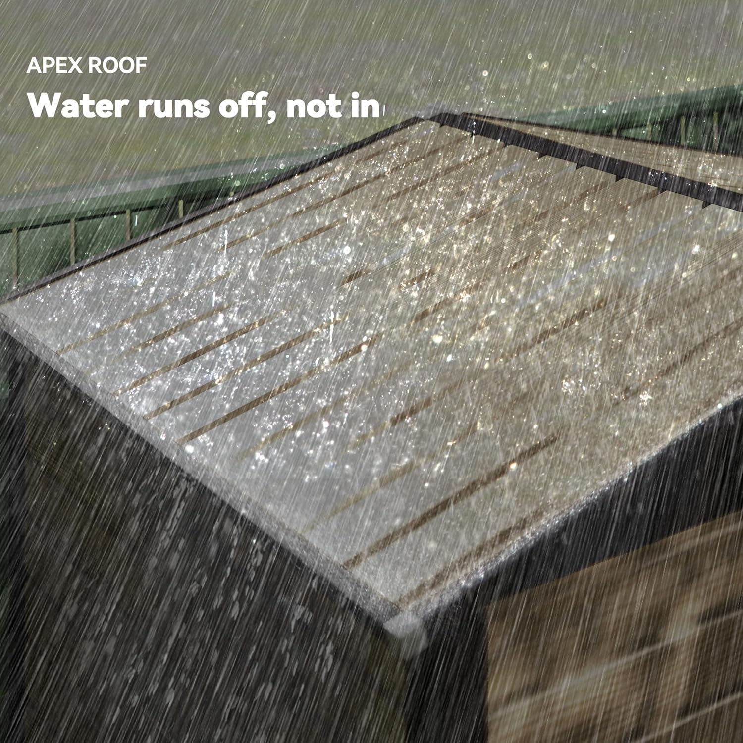 Apex roof of the Outsunny shed showing water runoff