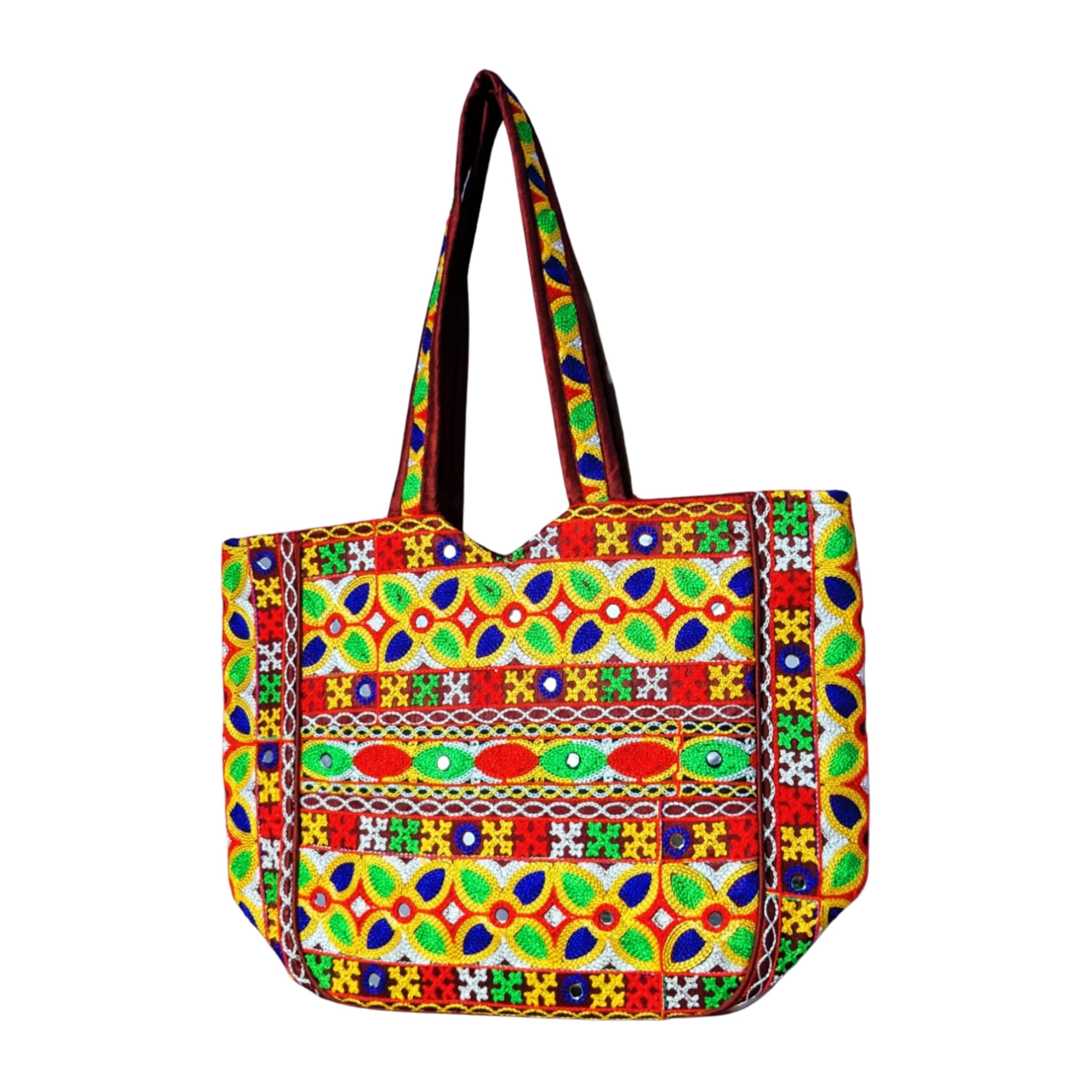 Sutliyan Gujarati Handmade Double-Sided Embroidery Regular Tote Bag for Women (12 * 16 Inch)