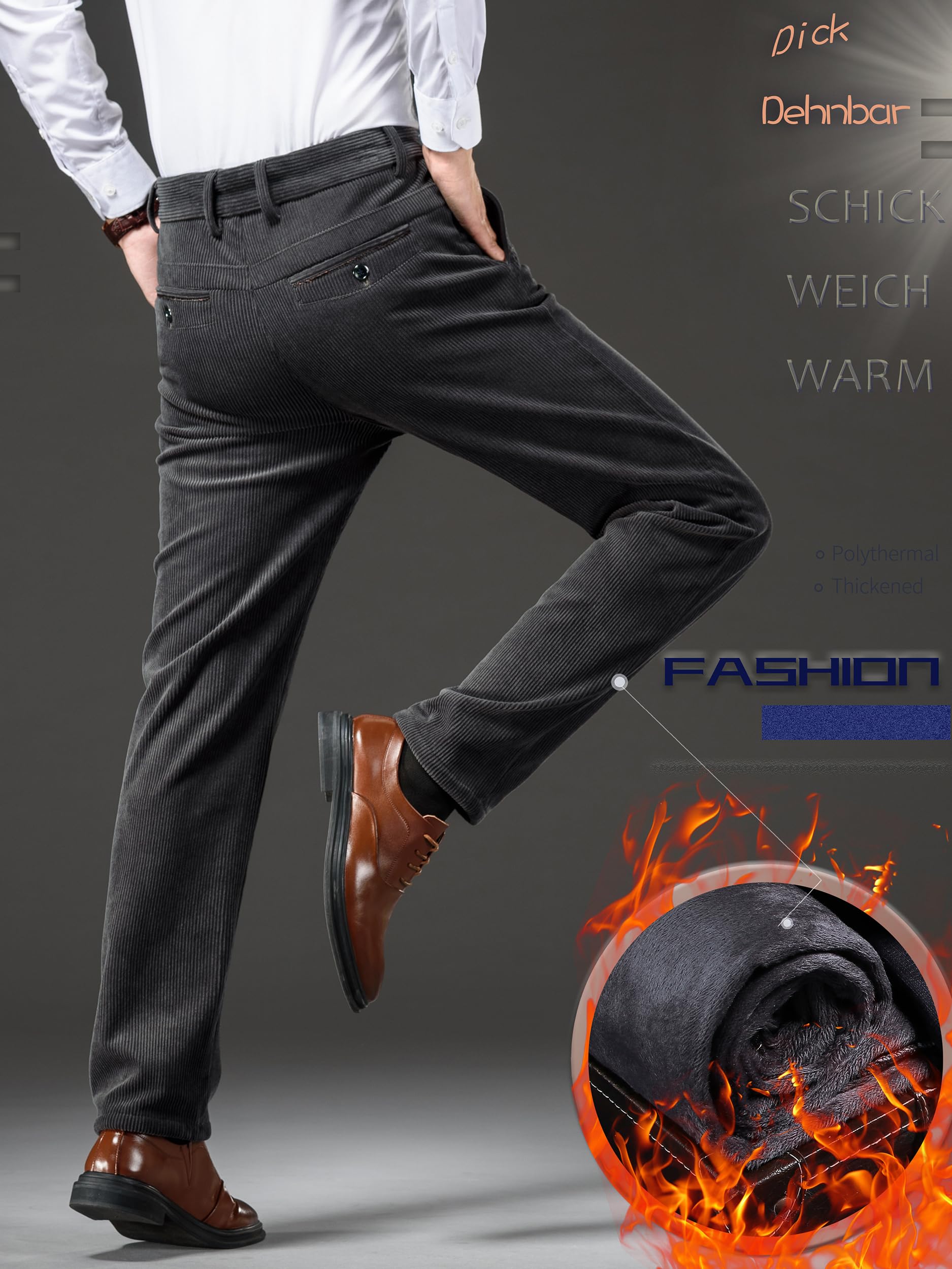 Pantaloni in velluto a coste da uomo, foderati con fodera in pile Super-Soft