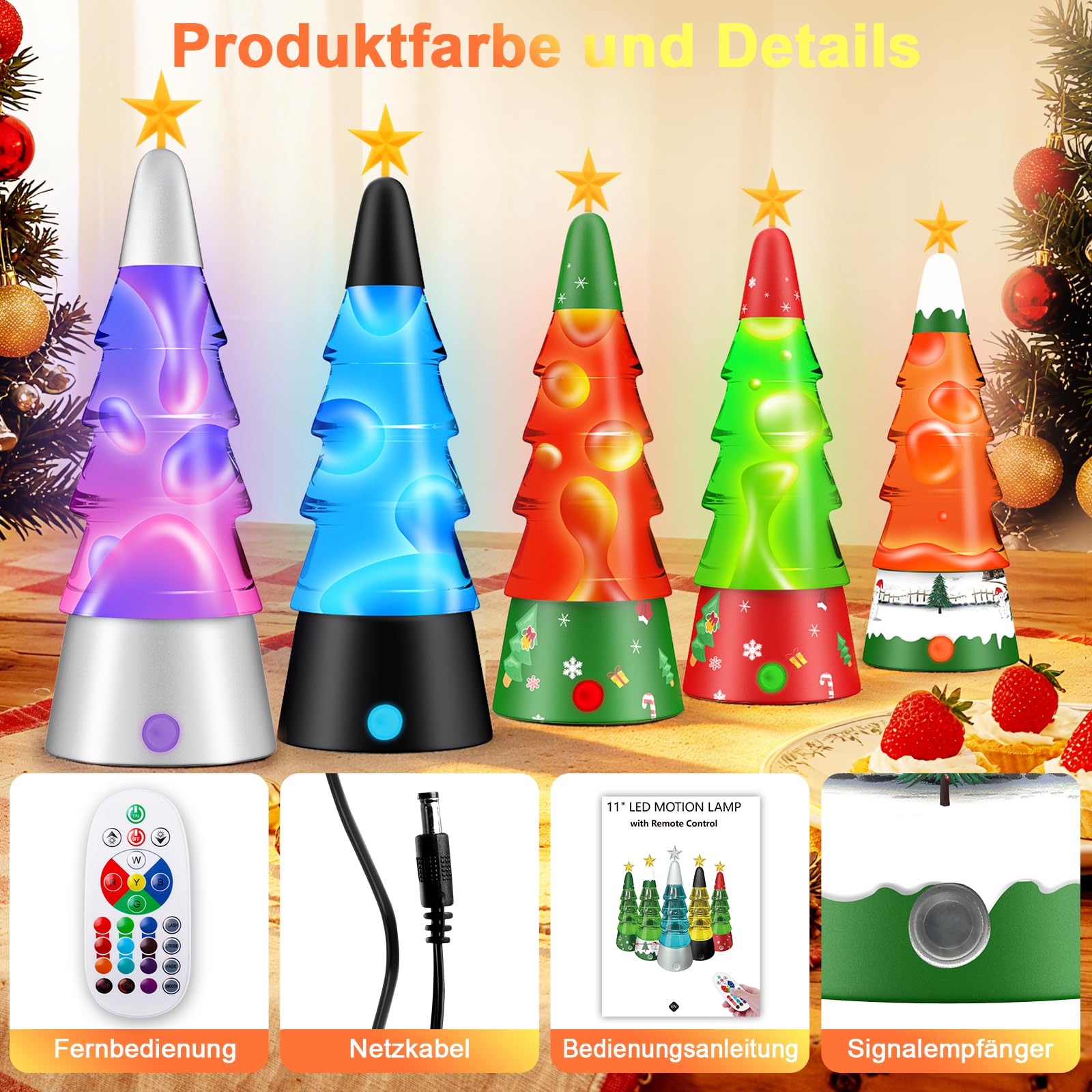LampGreen Lavalampe,Weihnachtslampe mit Fernbedienung,15-Farbige LED Stimmungslampe für Weihnachten Wohnungsdekoration Geschenk -Weiß Sockel
