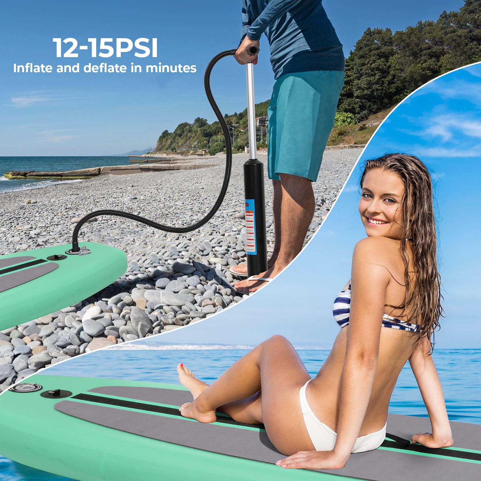 TLSUNNY 10FT Inflatable Stand Up Paddle Board, 3 Fins Paddleboard with Full SUP Accessories for All Skill Levels, przenośna dwukierunkowa pompka i torba do przenoszenia, do jogi Touring Fishing