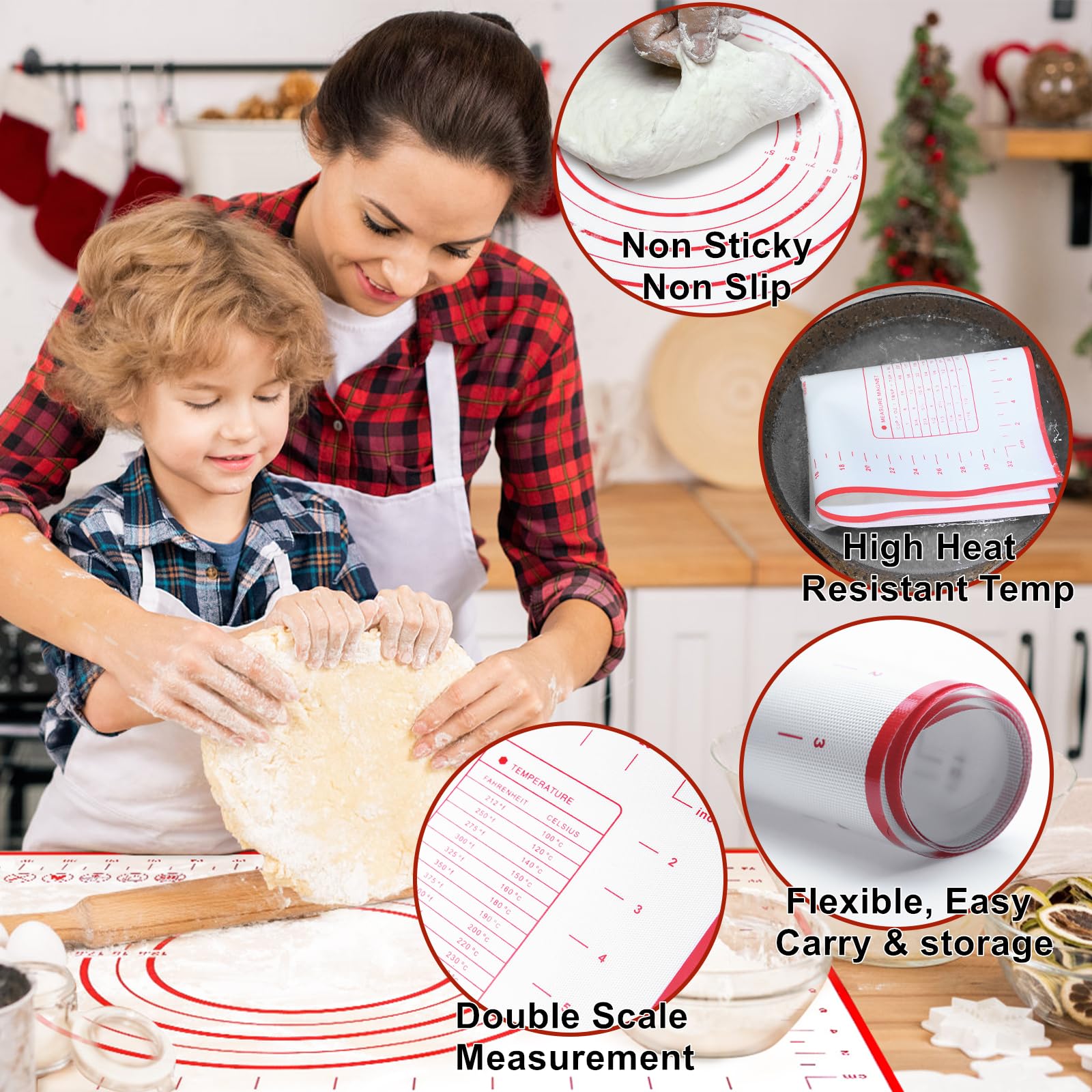 Tapete de silicona extragrande de 80 x 61 cm para hornear | Tapete antideslizante para repostería y masa con raspador de masa | Perfecto para enrollar masa, cortezas de pasteles, fondant | Forro de