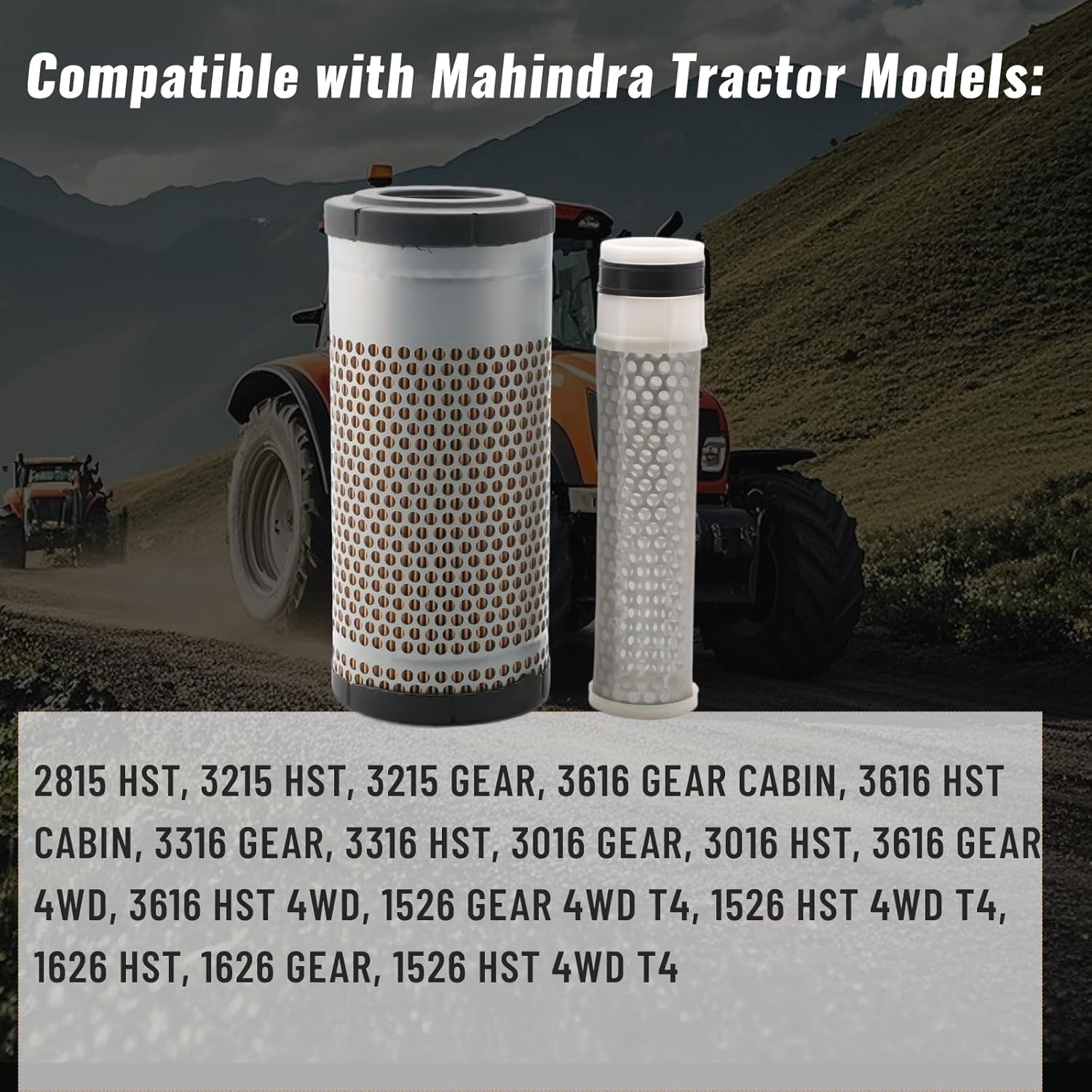 10400511200 19690531100 Inner and Outer Air Filter Element Combo Fits for Mahindra Tractor Parts Accessories 2815 HST 3215 HST 3215 Gear 3616 Gear Cabin