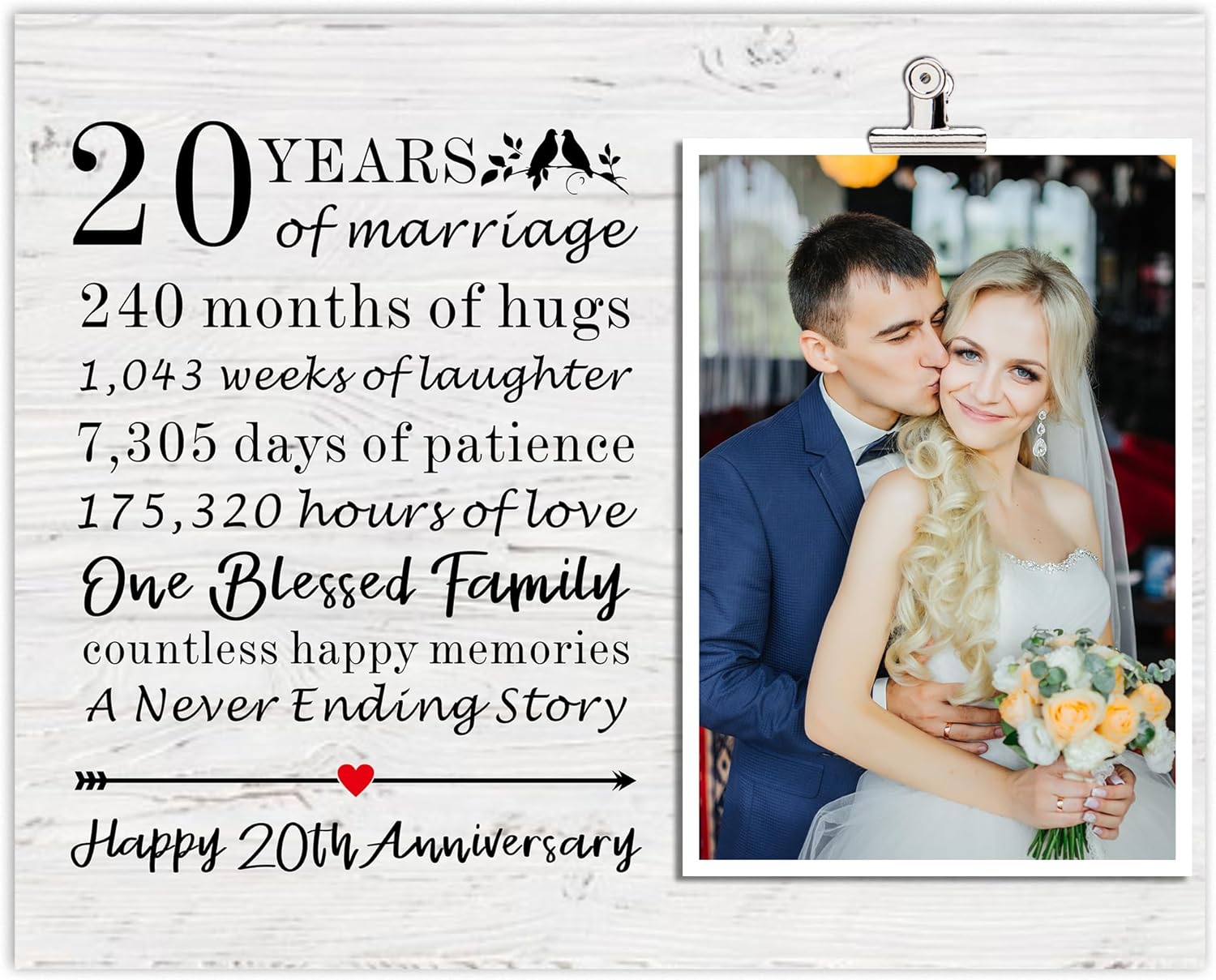 SUNBMO 20th Anniversary Picture Frame, 20th Wedding Anniversary Present for Parents, Gifts for Wife Husband 20th Anniversary, China Anniversary Decorations for Mom and Dad