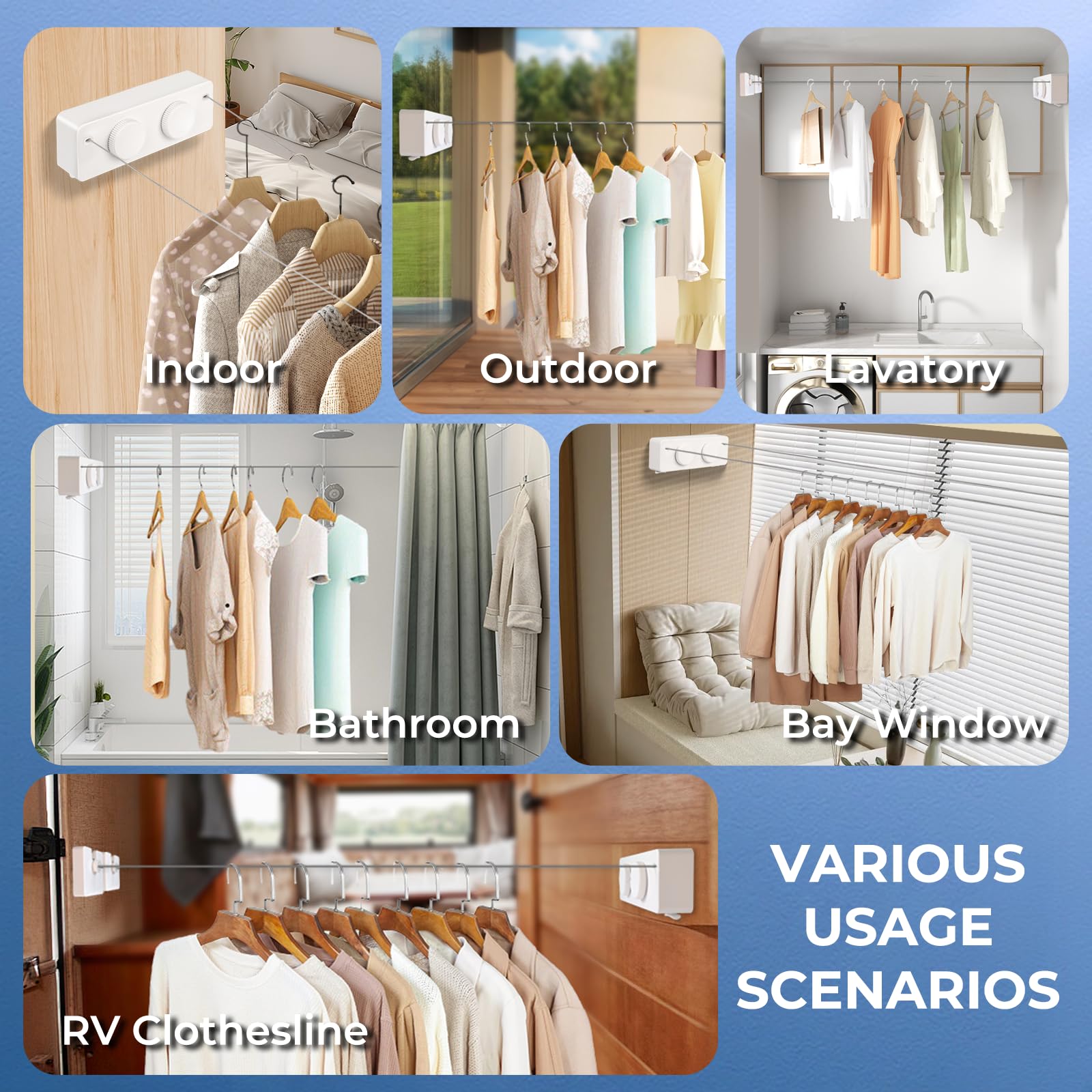 Tendedero De Ropa para Apartamen Corde à linge rétractable pour intérieur ou extérieur en acier inoxydable 304 - Convient pour les camping-cars, les voyages et les appartements - 4,2 m