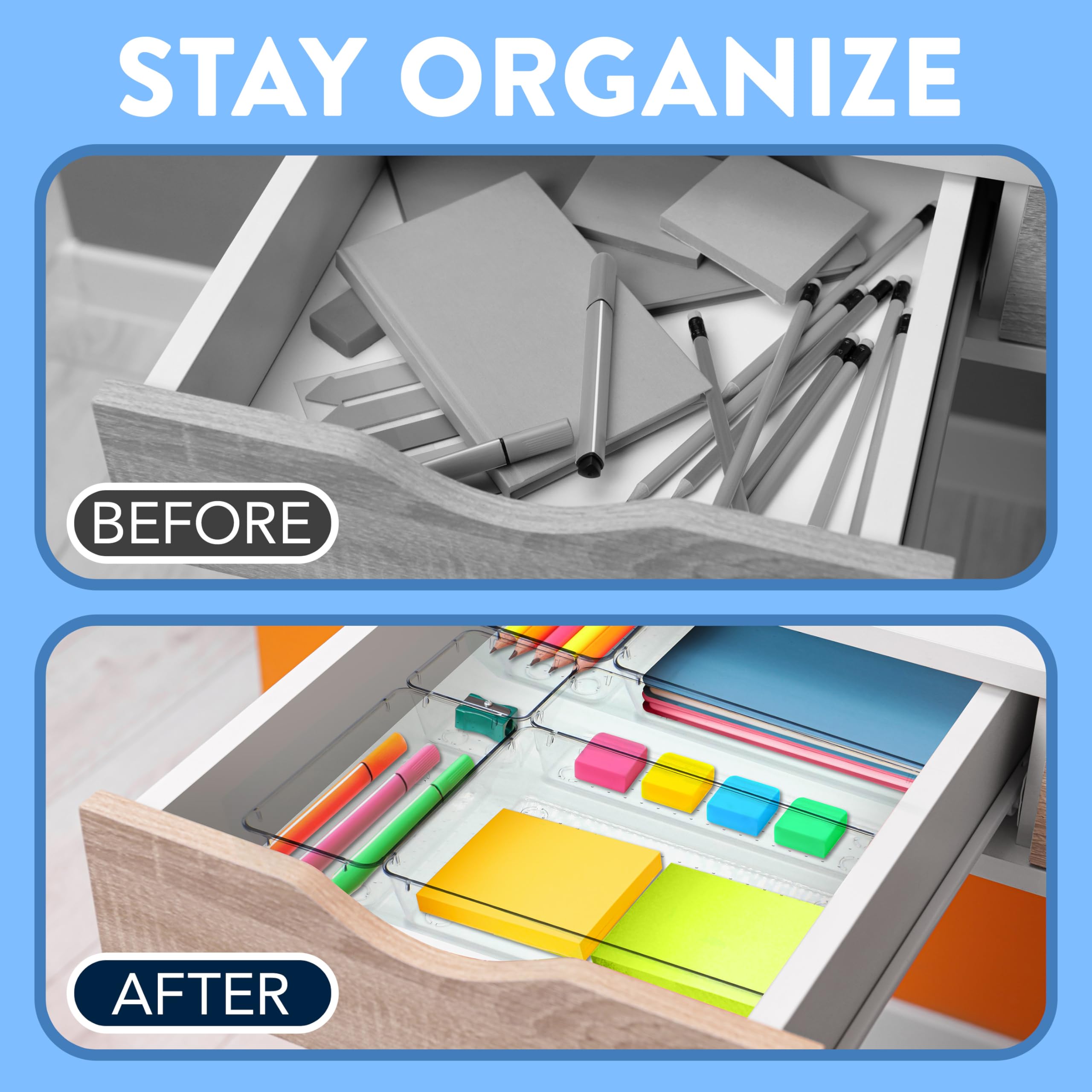Emporio Kitchen Set organizer per cassetti: include 6 contenitori da 9 x 6, 10 contenitori da 9 x 3, 18 contenitori da 6 x 3, 30 contenitori da 3 x 3, vassoi impilabili per trucco, cucina e ufficio,