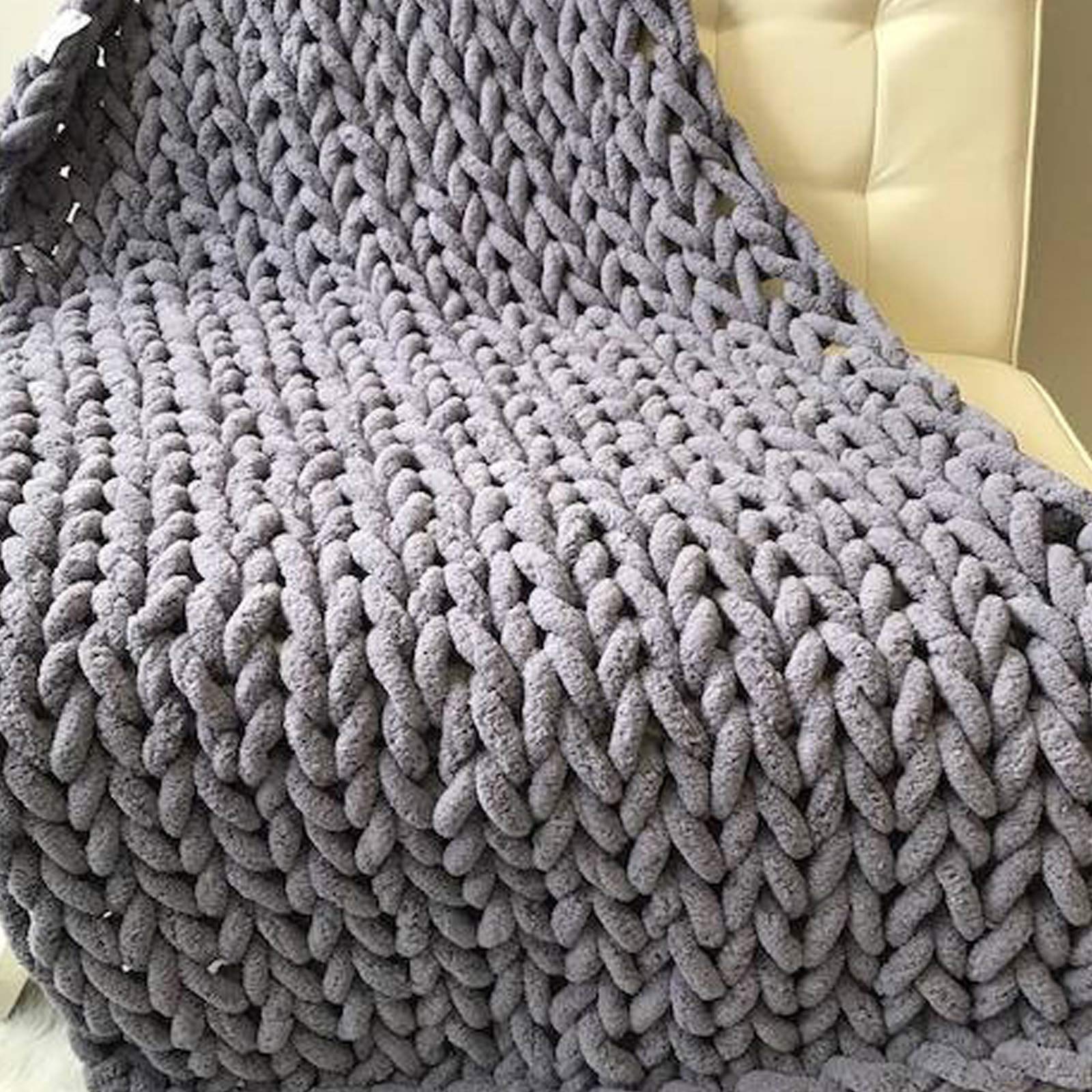 BWBG Handmade Chunky Knit Blanket Grey, Knitted Blankets Chunky Soft Cozy Chenille Casual 6CM Wide Knitted Warm Knitting Throw For Bedroom Decor Chair Sofa Pet Mat-120x180CM