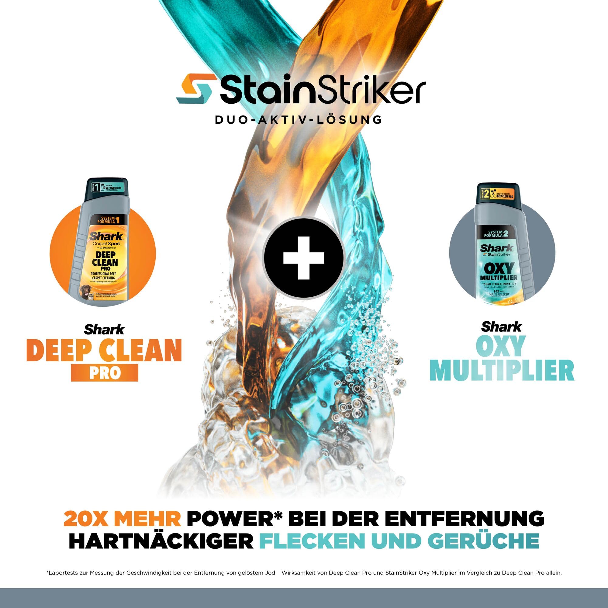 Shark StainStriker Fleckenreiniger mit 5 Aufsätzen, reinigt Teppich- und Polsterfasern, gegen Speisereste, Flüssigkeiten und Tiergeruch, leicht und tragbar, 450W, Weiß/Türkis, PX200EUT