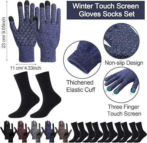 Miniatura 5 de Handepo Juego de 24 piezas de gorro de punto para invierno, gorro de calavera, guantes de pantalla táctil, calentador de cuello de vellón