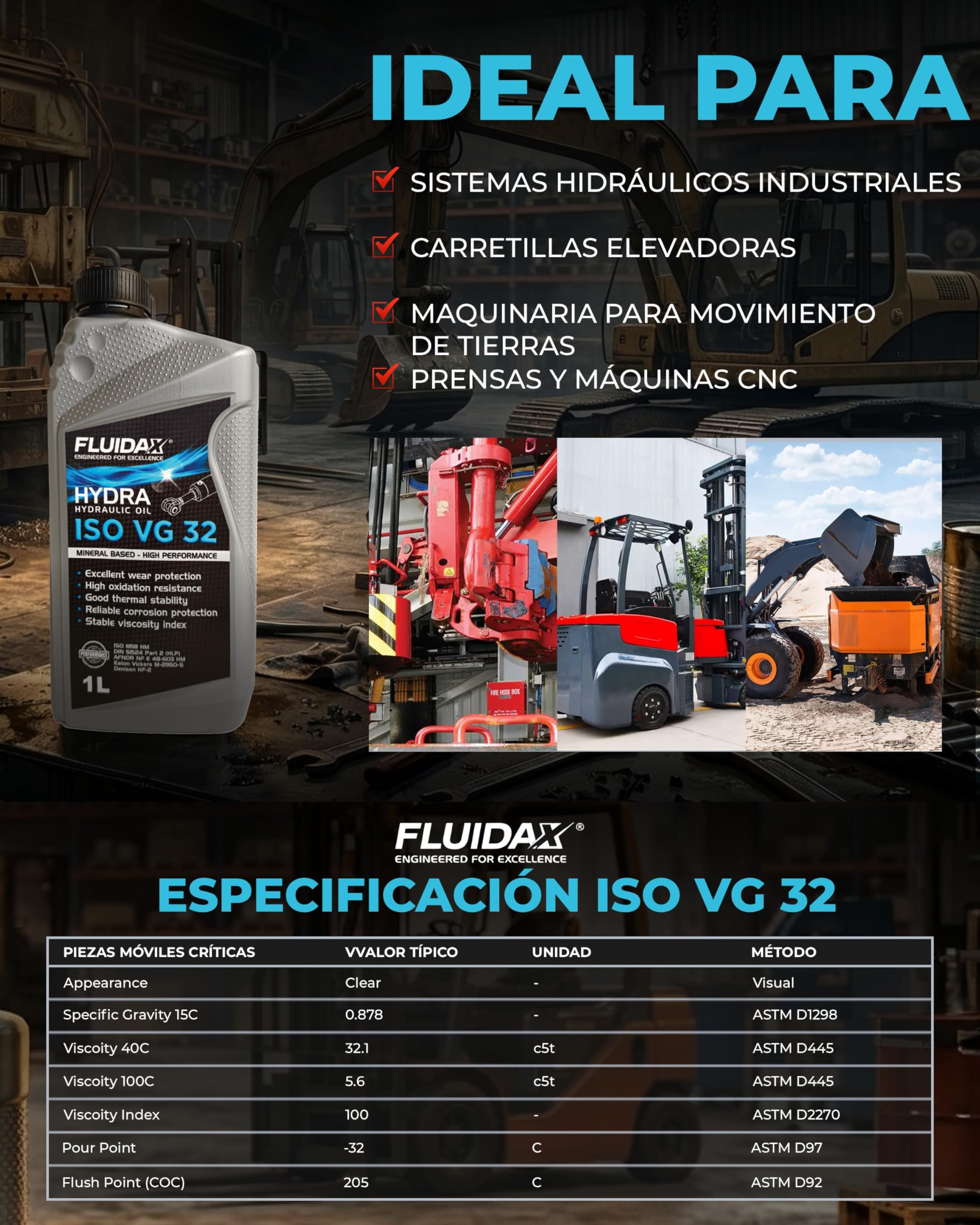 Aceite hidráulico ISO VG 32 HLP 1 litro lubricante mineral antidesgaste DIN 51524
