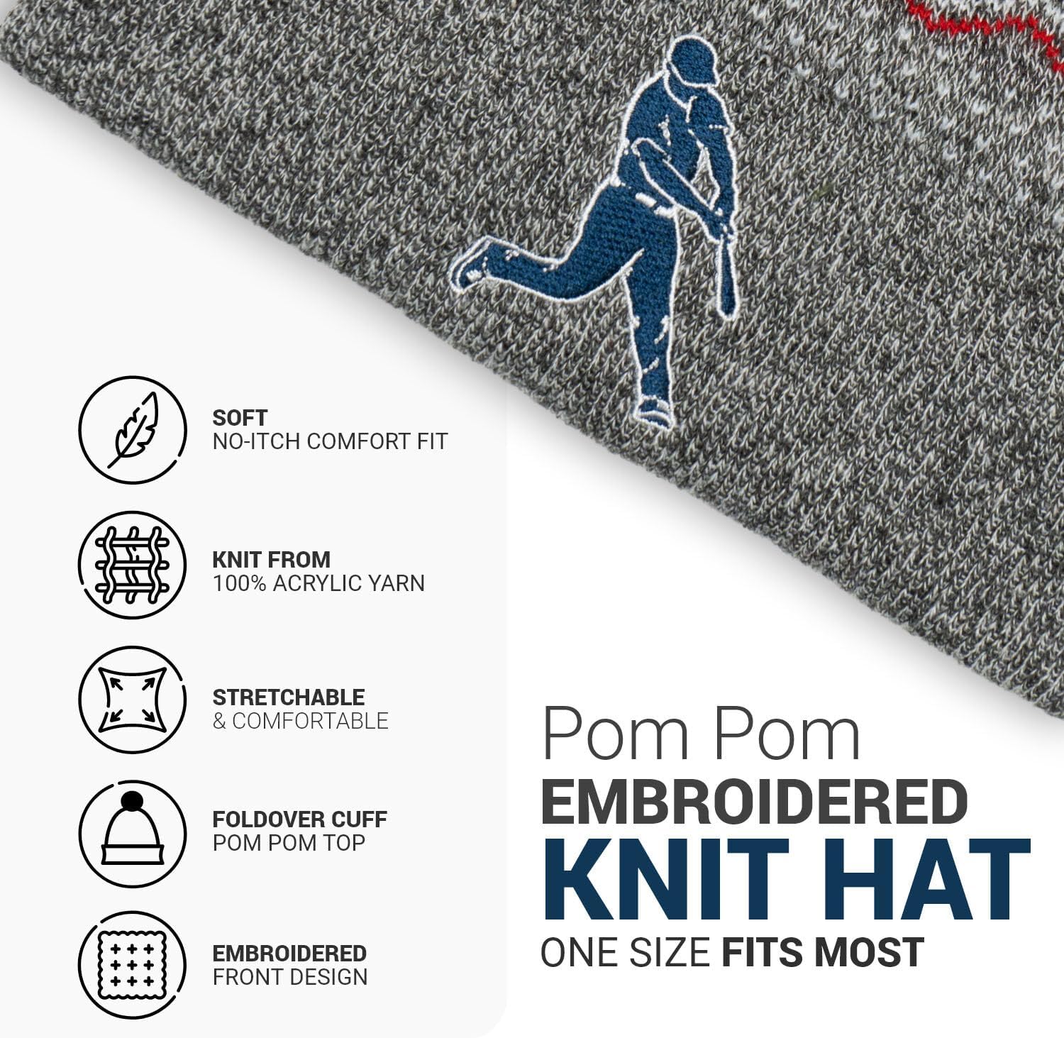 ChalkTalkSPORTS Baseball Knitted Beanie Hat | Baseball Pom Beanies - Image 2