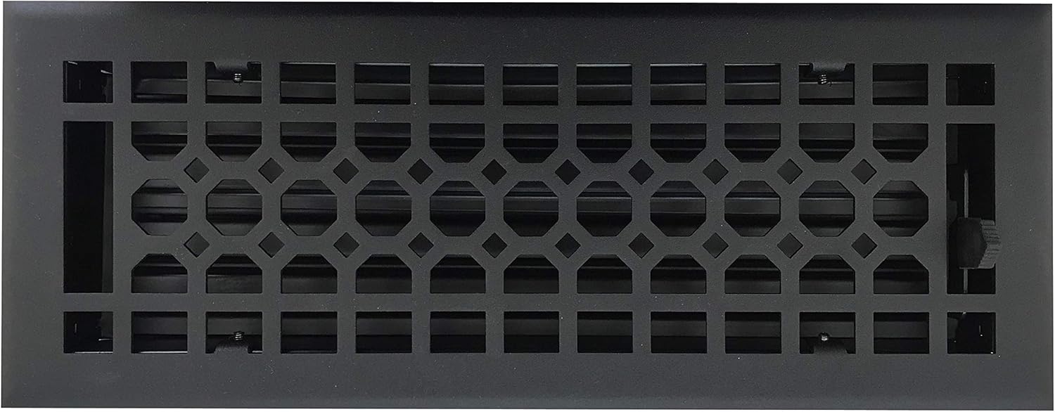 Empire Register Co, Steel Floor Register - 4x12 inch, Honeycomb Design, Textured Black Finish, Heavy Duty Walkable Steel Floor Vents, Metal Damper Attached Air Vents for Home Floor only