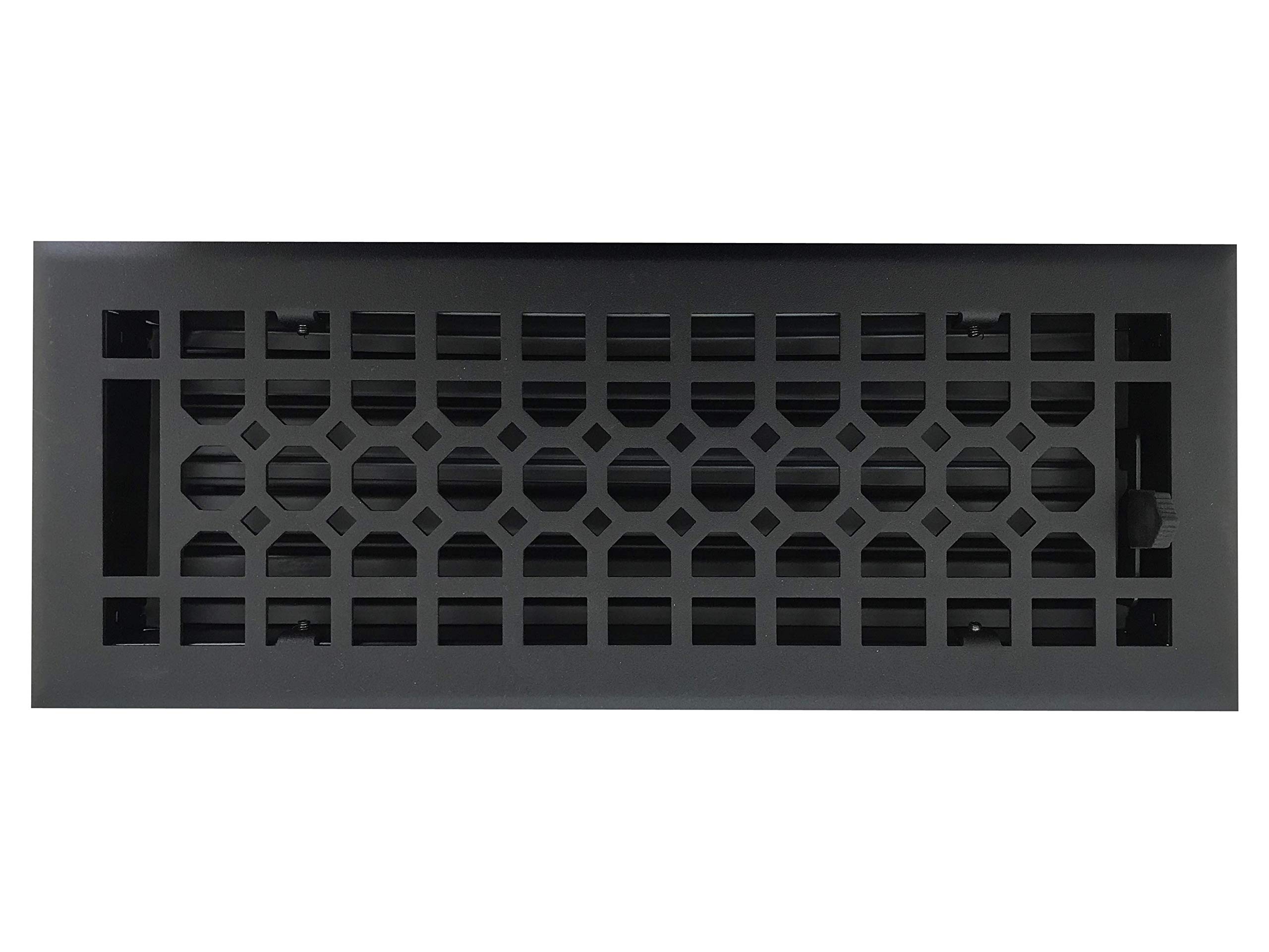 Empire Register Co, Vent Cover - 4x12 inch, Honeycomb Design, Textured Black Finish, Heavy Duty Floor Vent Covers, Metal Damper Attached. Vent Covers for Home Floor only.