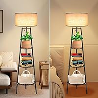 Vista 9 de 2 lámparas de pie negras con estantes para sala de estar, lámpara de pie, lámpara alta, Amparas elegantes para sala con pantalla de lino, lámpara