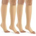 bropite Zipper Compression Socks Women & Men - 2Pairs Calf Knee High 15-20mmHg Open Toe Compression Stocking suit for Walking