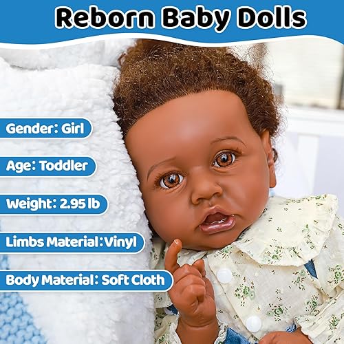 Miniatura 2 de SCOM Muñecas realistas de bebé Reborn  Saskia - Muñecas de bebé realistas de 23 pulgadas para niñas pequeñas americanas africanas negras, cuerpo de