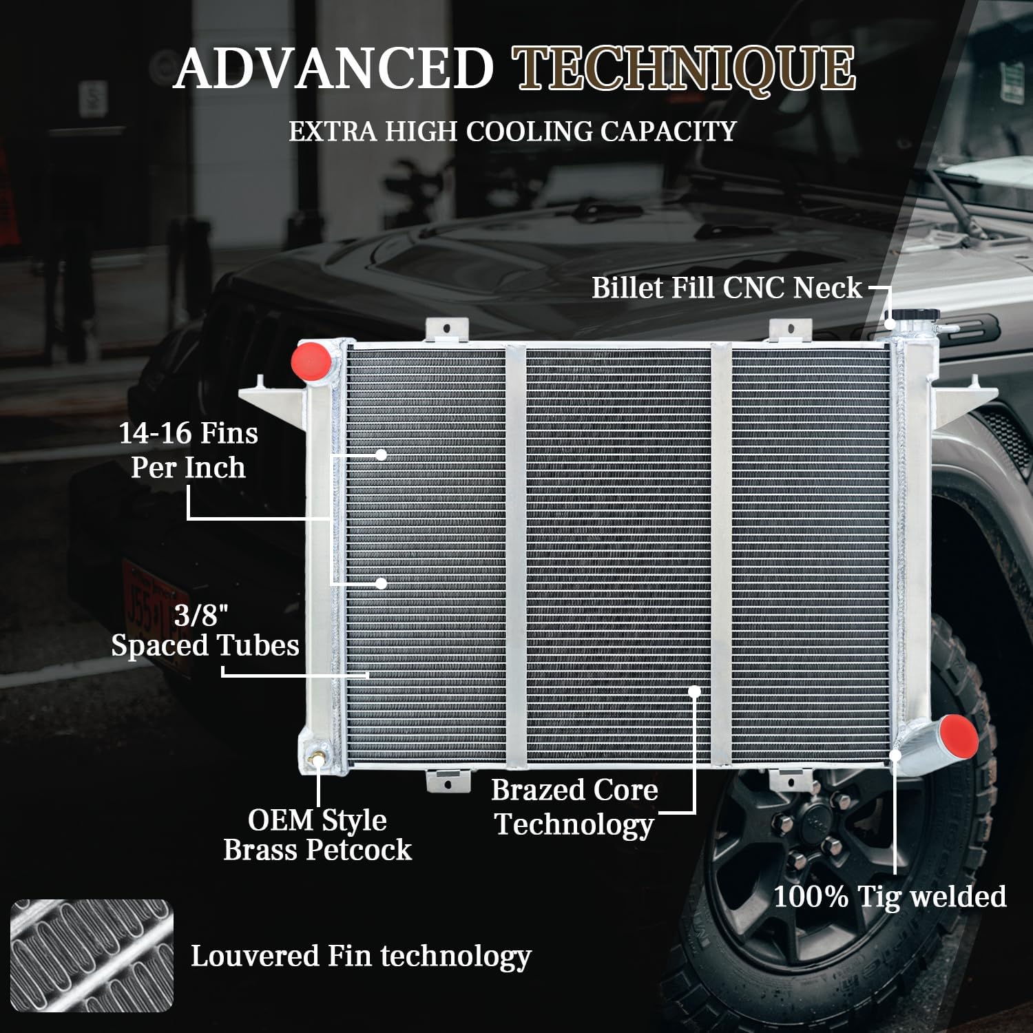 Pro 4 Row Core All Aluminum CU1198 Radiator Compatible with 1989-1993 90 91 92 Dodge D250 D350 W250 W350 Ramcharger 5.2L 5.9L Diesel Turbo Cummins (3 Row Core Radiator - 55mm)