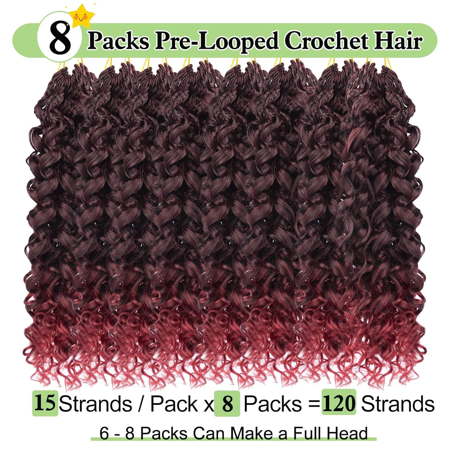12 Inch Gogo Curl Crochet Hair Miracle Knot Crochet Hair Ocean Wave Crochet Braids for Black Women 8 Packs 120 Roots Pre Looped Braiding Hair Extensions (12 Inch, TBUG)