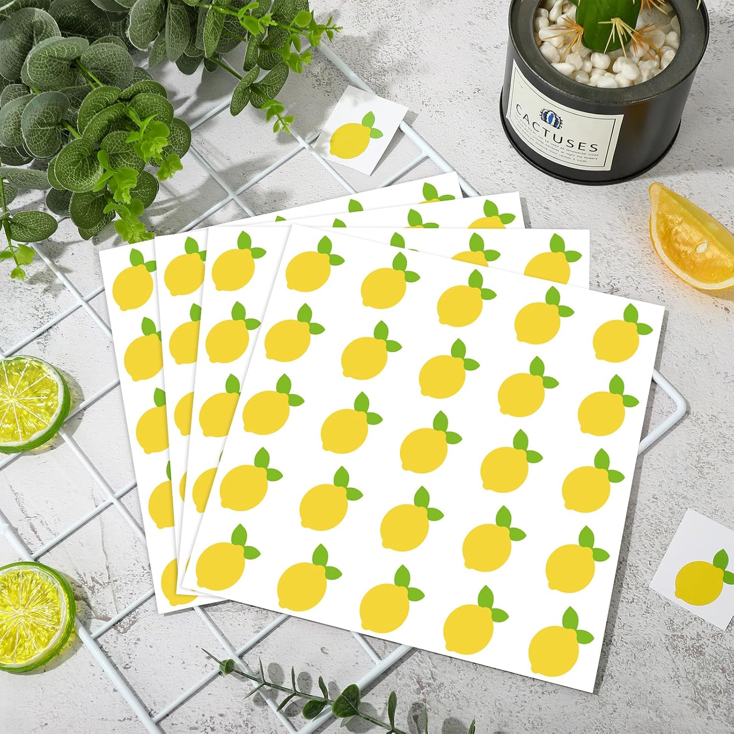 Whaline 500Pcs Lemon Paper Stickers Yellow Seal Stickers Summer Fruit Self-Adhesive Label Decals for Greeting Cards Envelope Gift Wrapping