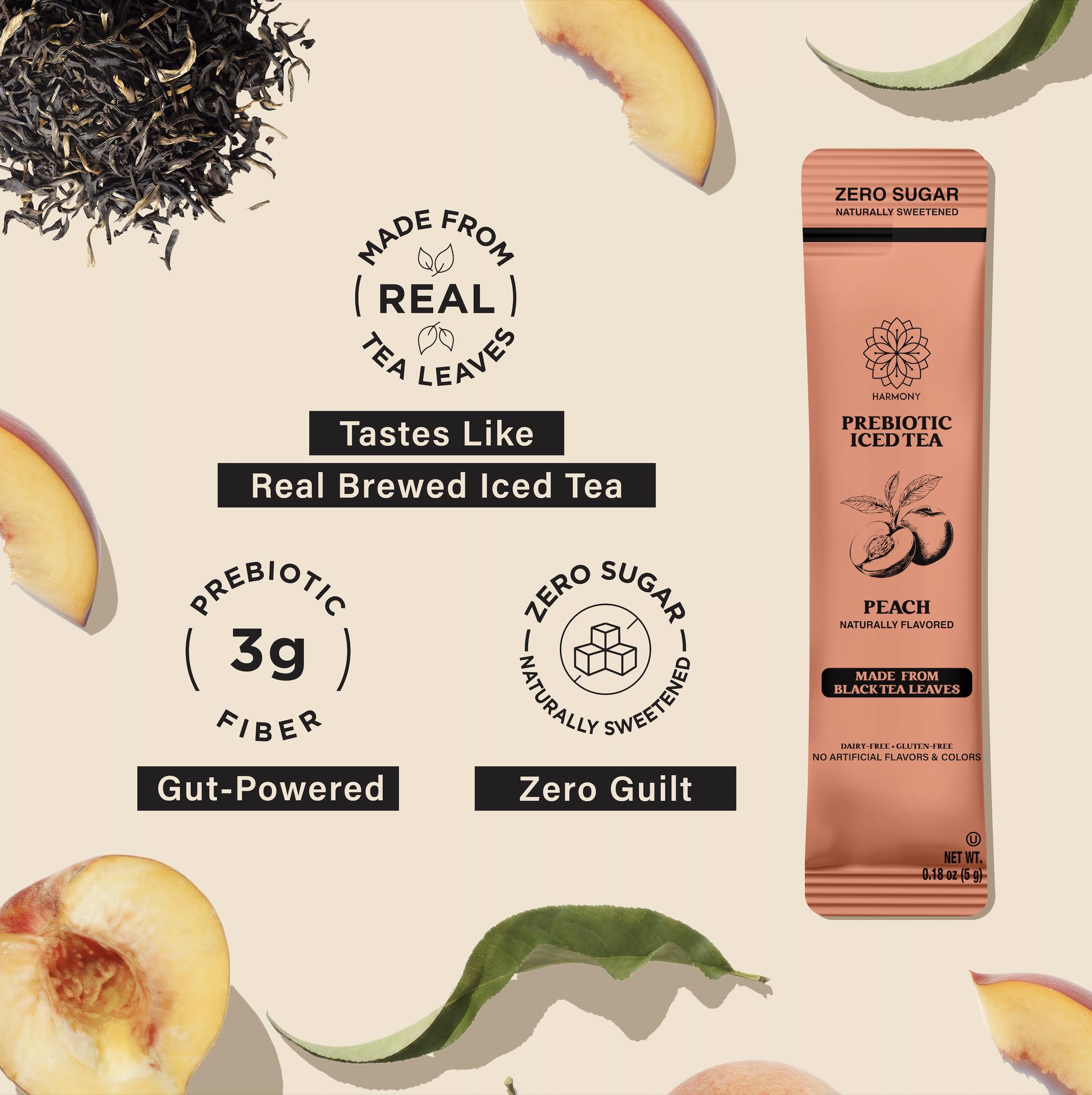 Amazon.com : Harmony Prebiotic Iced Tea Stick Packs, Peach - Zero