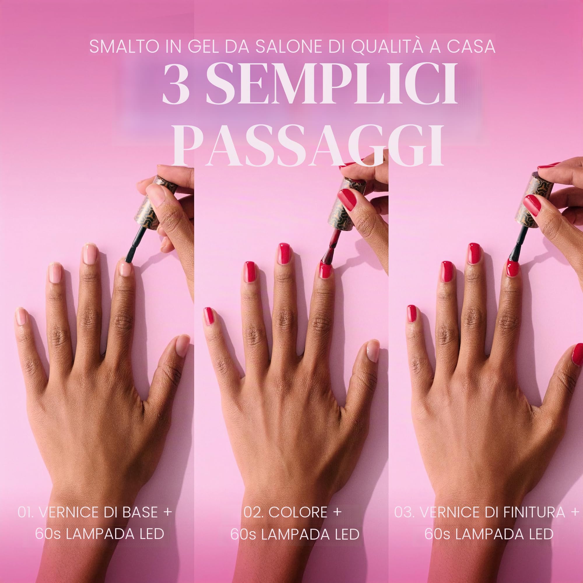 Pink Gellac Set per unghie in gel, set di smalti UV con lampada UV di alta qualità, rosa, 4 tonalità rosa da 15 ml, gel top coat e base coat, lima per unghie, solvente e detergente, unghie fai da te