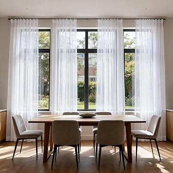 White Pinch Pleated Sheer Curtains 102 Inches Long Sliding Glass Door Linen