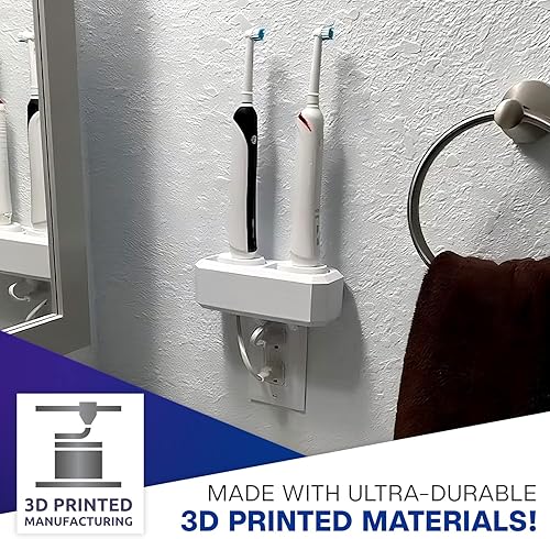 Miniatura 4 de Soporte para cepillo de dientes eléctrico, montaje en pared, compatible con Oral-B, soporta 2 cargadores, se monta solo en una sola toma GFCIDecora