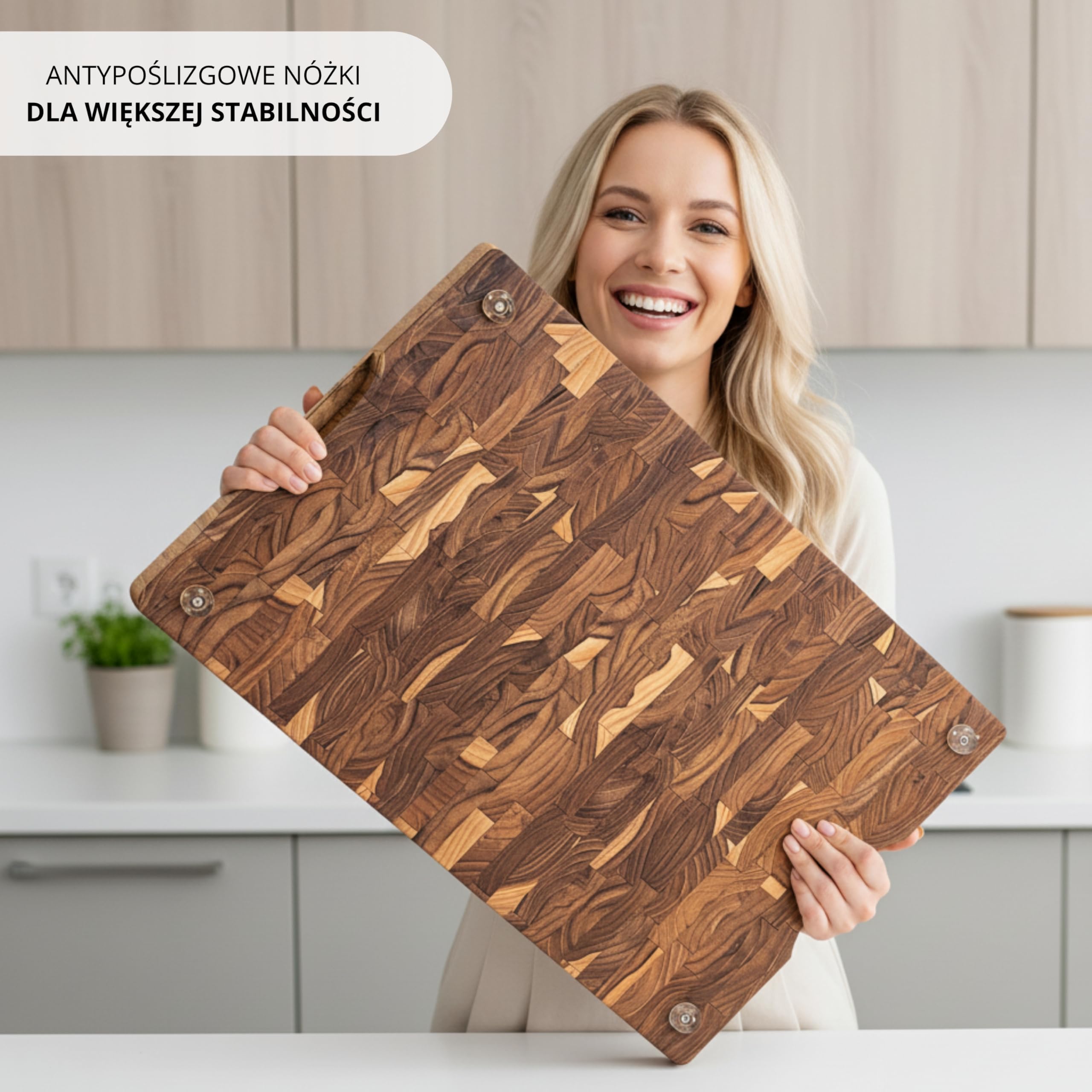 Erreke Deska z Drewna Tekowego End Grain, 58x38x3,8 cm, Bardzo Duża, Trwały | XXL z Rowkiem na Soki. Antypoślizgowe Nóżki i Uchwyty. Drewniana Deska Kuchnia. Do Sera Wędlin Mięsa Chleba. Naturalne Drewno