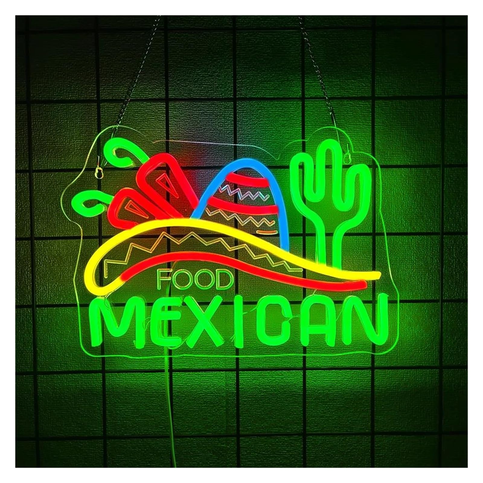Menge One Color Sign Lamp Food Mexican Neon Sign Led Light Dimmable For Business Mexico Restaurant Fast Food Shop Ruck Bar Pub Wall Decor Illuminated Lamp 32.5Cmx22.5cm